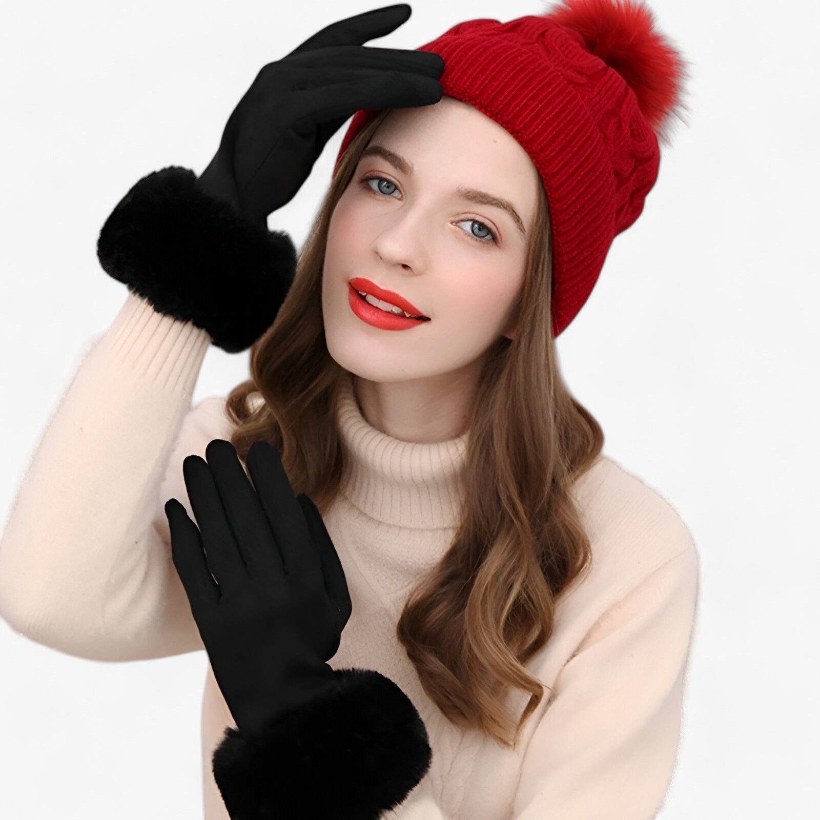 Helena | Guanti Touchscreen in camoscio caldo con pelliccia sintetica - - gloves winter gloves womens fasion - Concept Palermo