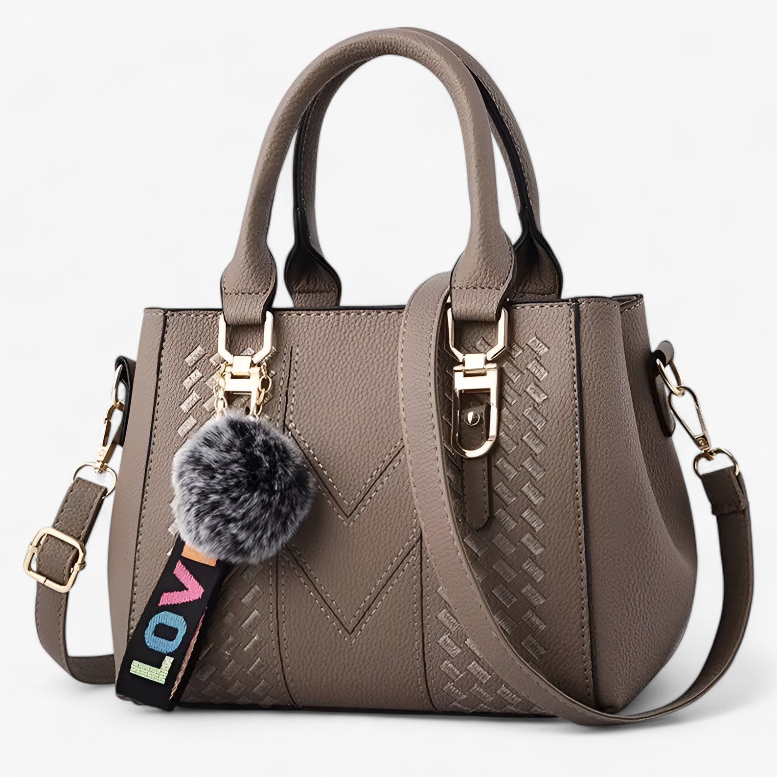 Lena | Borsa messenger in pelle elegante con morbido pompon - khaki - bag casual bag Gift Gifts for women Handbag women bags womens fashion - Concept Palermo