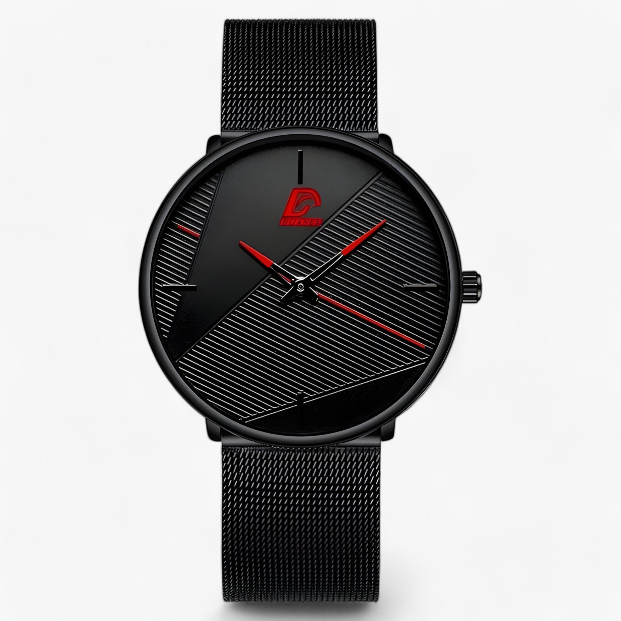 Baptiste | Ultra-tunn Quarzo - Minimalista e Stiloso - Mesh Nero Rosso - - Concept Palermo