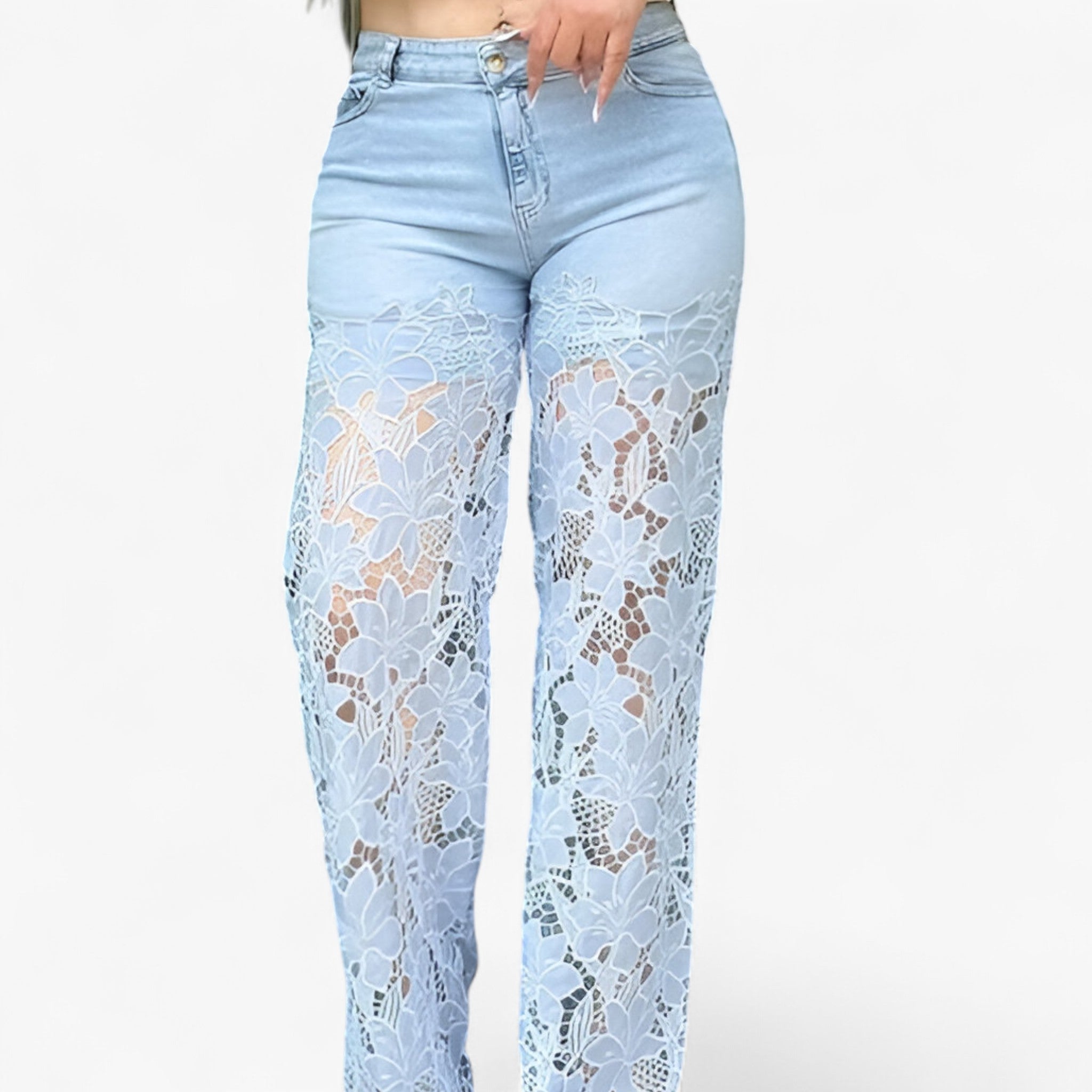 Laura | Jeans Donna in Denim con Patches in Pizzo - - abbigliamento casual abbigliamento chic capo versatile džínové džíny jeans con pizzo jeans donna jeans trendy moda femminile pantaloni in denim stile moderno - Concept Palermo