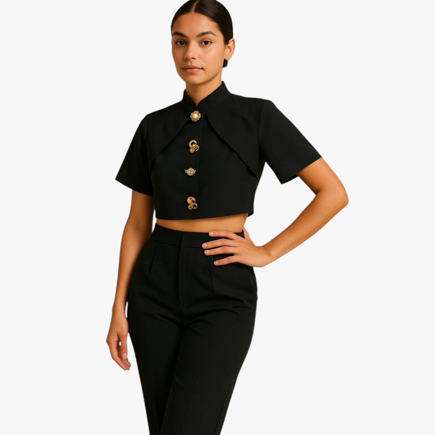 Janella | Camicetta corta decorativa in metallo - - Blouse blouse for women daily casual regular fit short sleeve summer tops white women women's blouse woven fabric - Concept Palermo