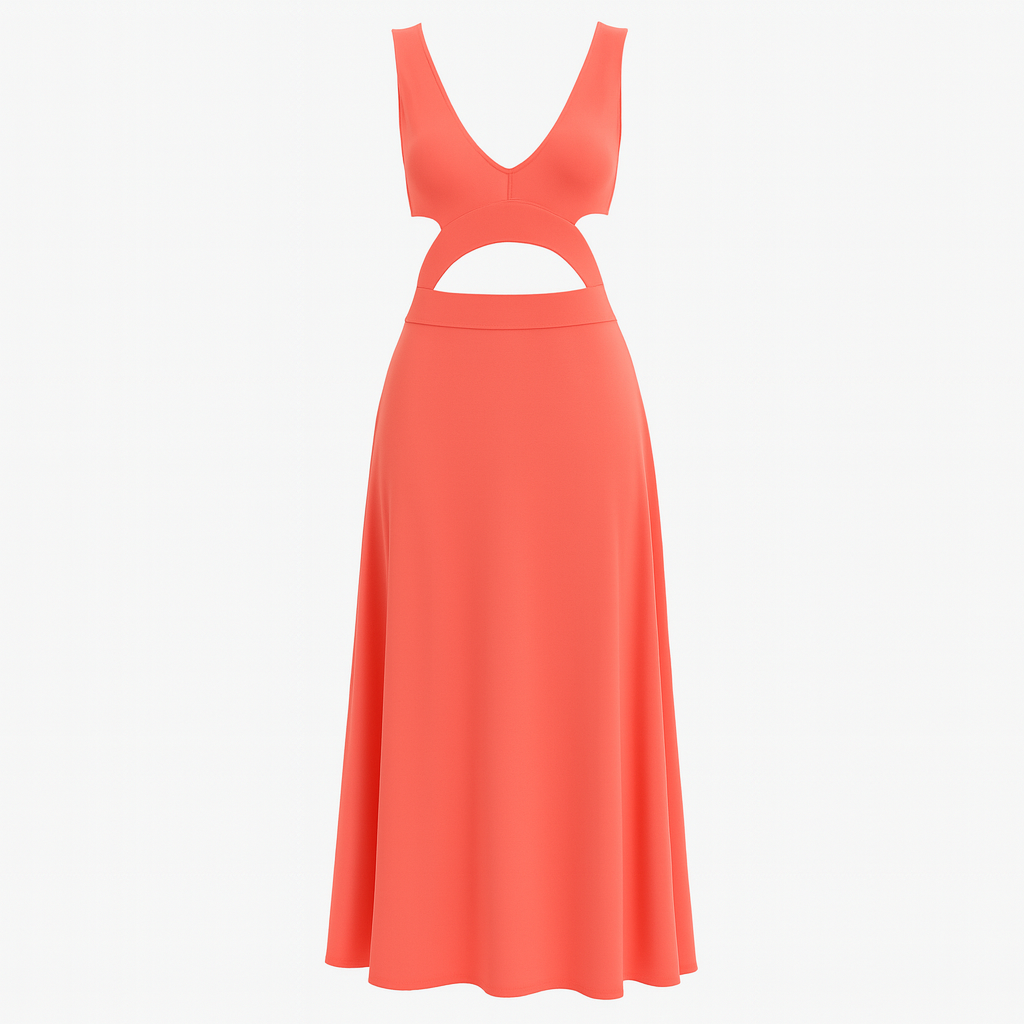 Kareen | Abito Maxi Cut-Out in Cotone per Donna - Rosso - abbigliamento femminile abito elegante abito estivo design cut-out moda estate scollatura profonda vestito in cotone vestito maxi - Concept Palermo