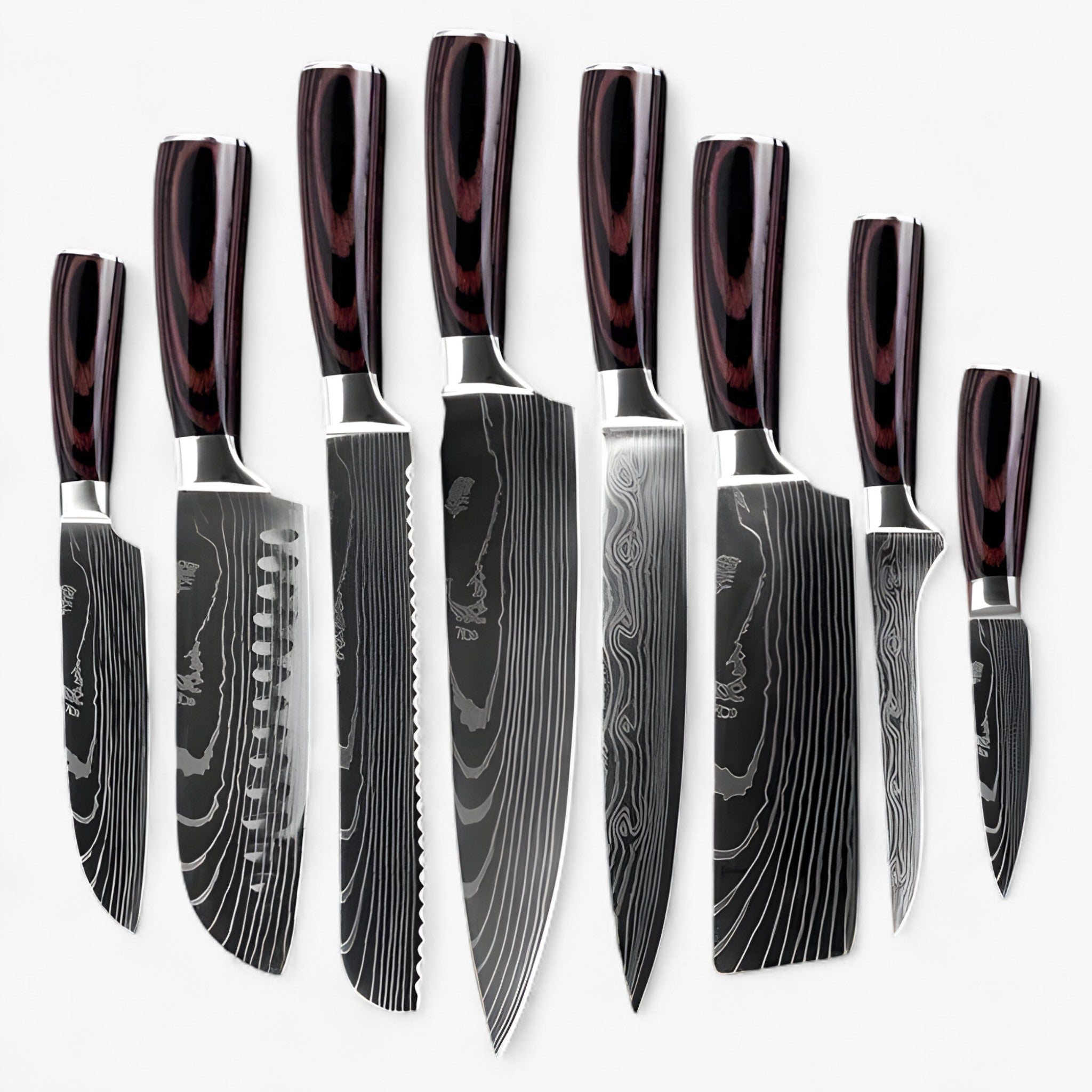 Calla - set di coltelli da cucina giapponesi di alta qualità con motivo damasco - MONTAGGIO COMPLETO (8 COLTELLI) - damascus pattern high-quality knife Japanese knife kitchen knife set Kitchen Knives knife set knives - Concept Palermo