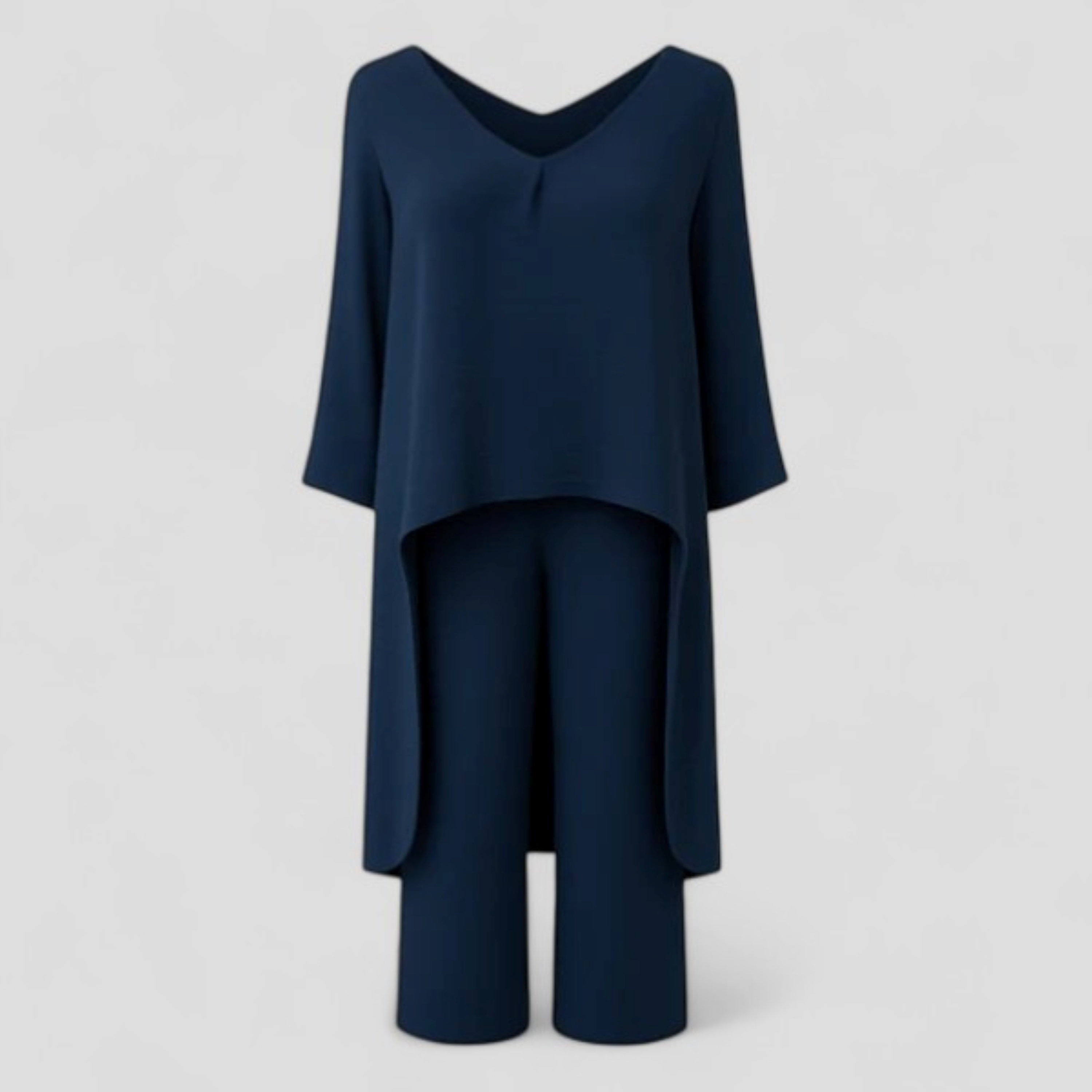 Lara | Completo Donna Elegante a Due Pezzi - Blu Navy - abbigliamento chic abbigliamento leggero completo elegante completo estivo fashion femminile moda curvy outfit versatili set a due pezzi stile casual stile formale - Concept Palermo