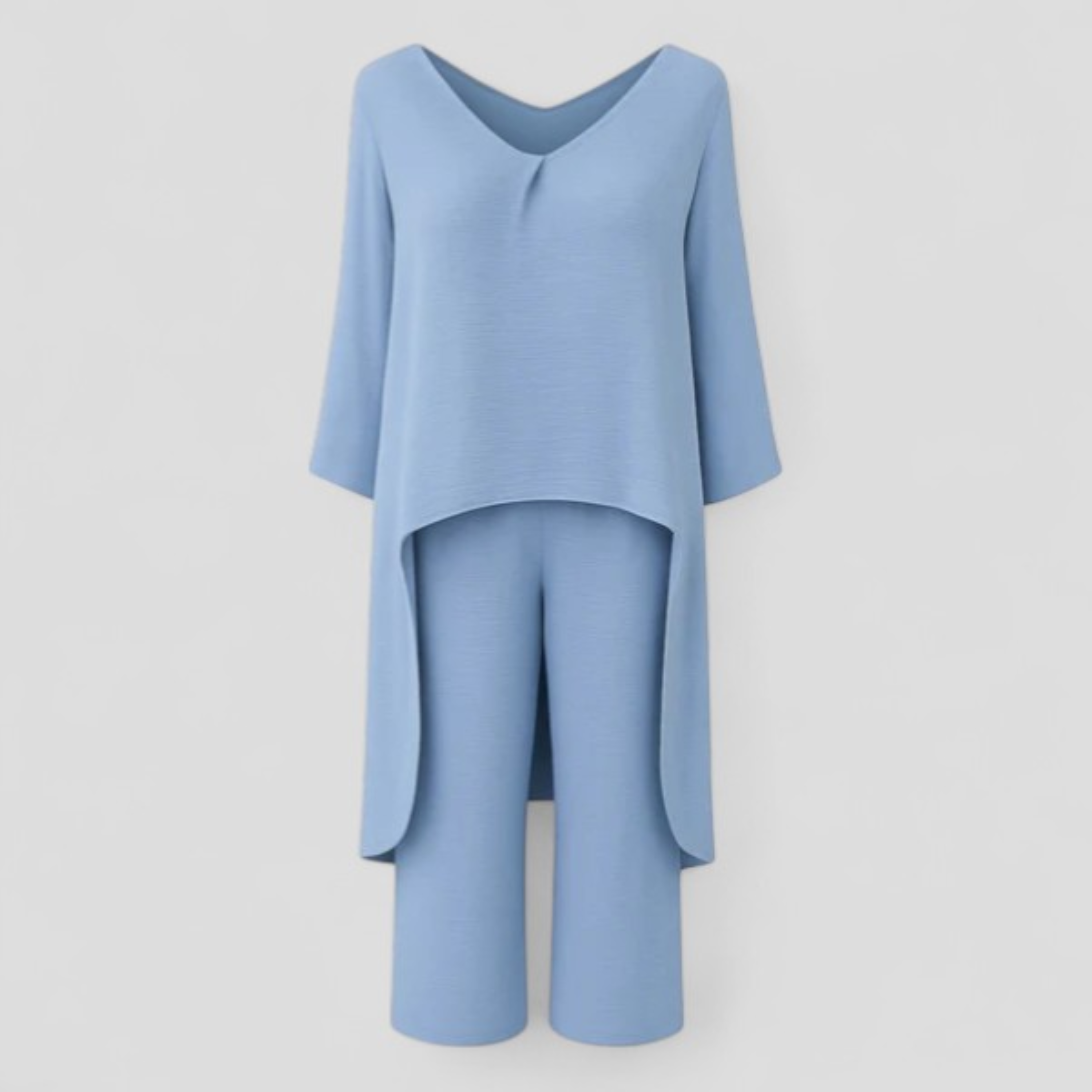 Lara | Completo Donna Elegante a Due Pezzi - Azzurro - abbigliamento chic abbigliamento leggero completo elegante completo estivo fashion femminile moda curvy outfit versatili set a due pezzi stile casual stile formale - Concept Palermo