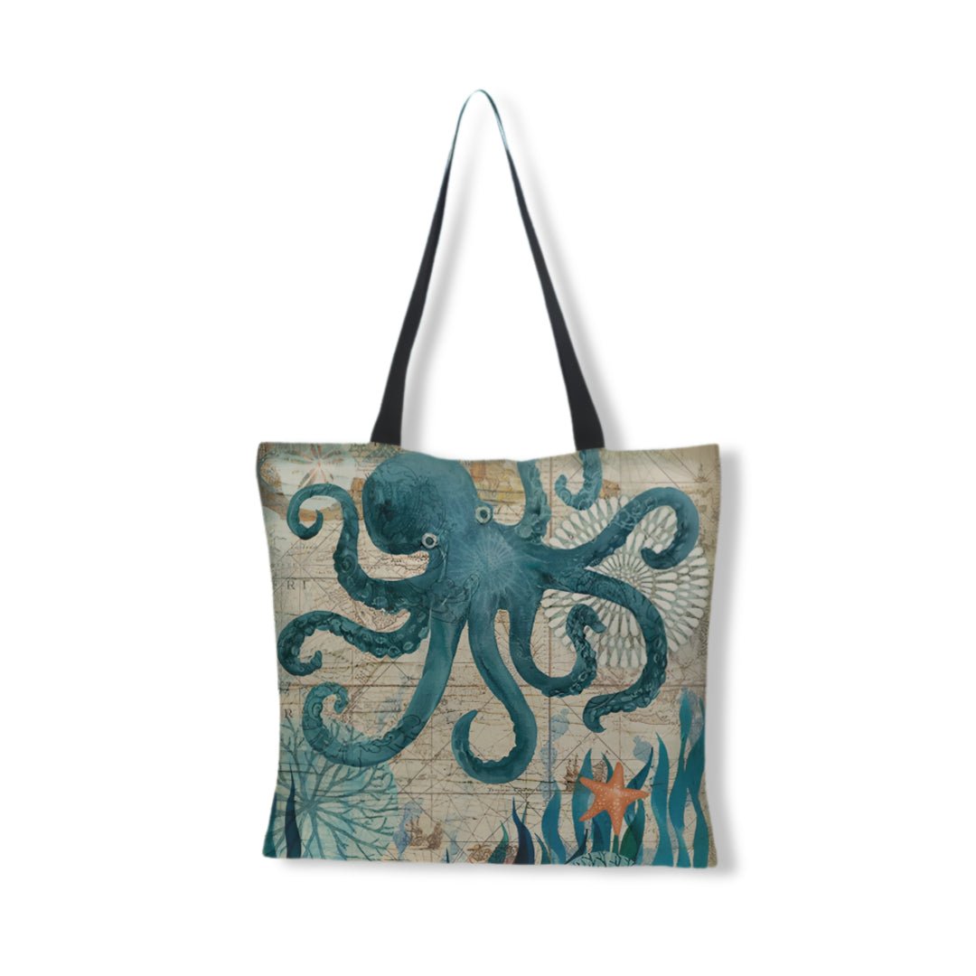 Borsa da spiaggia in lino con stampa sull'oceano - - shopper bags tote bag - Concept Palermo