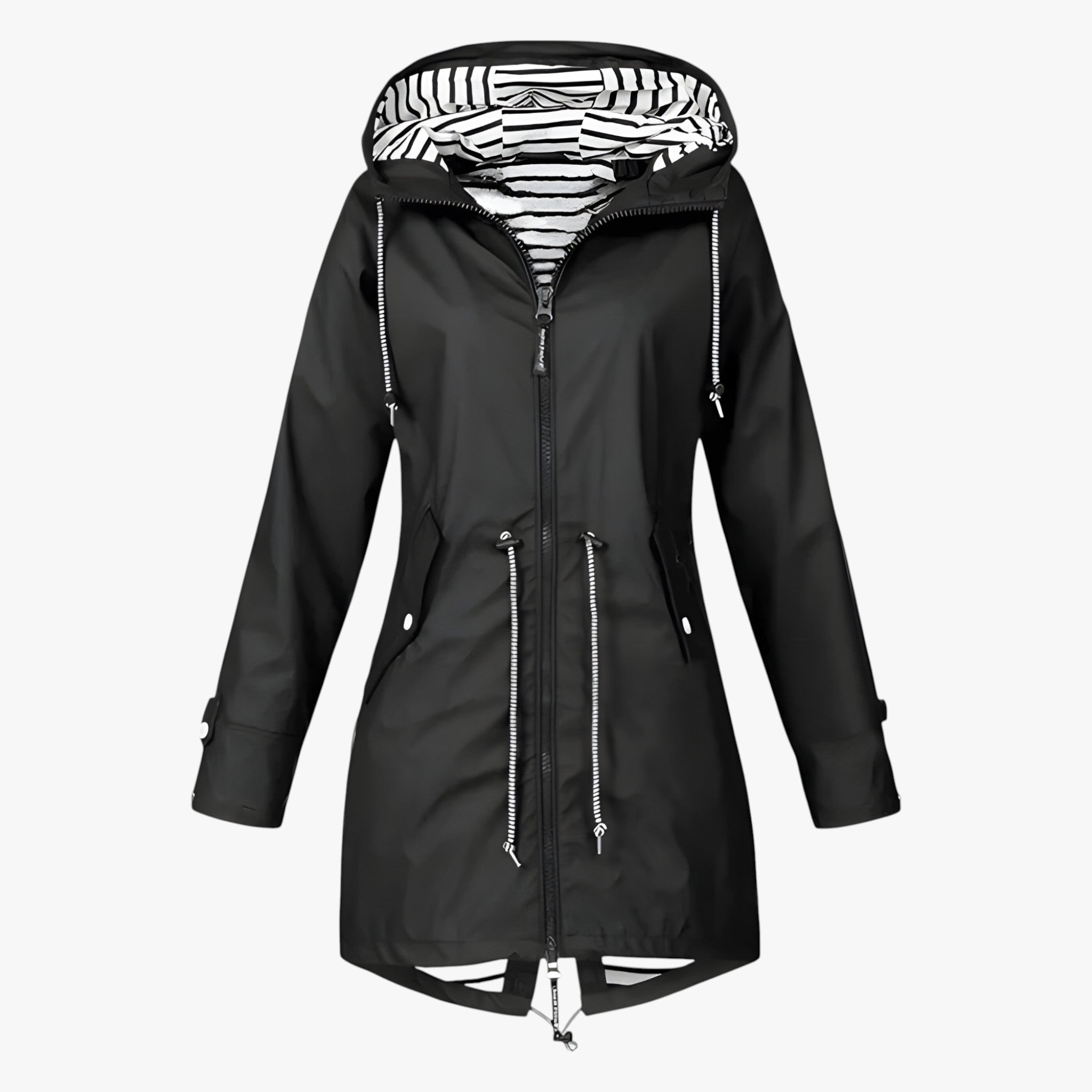 Beatrice | Parka impermeabile – Vestibilità regolabile con fodera del cappuccio a righe - Nero - Damen spring summer women Women fashion - Concept Palermo