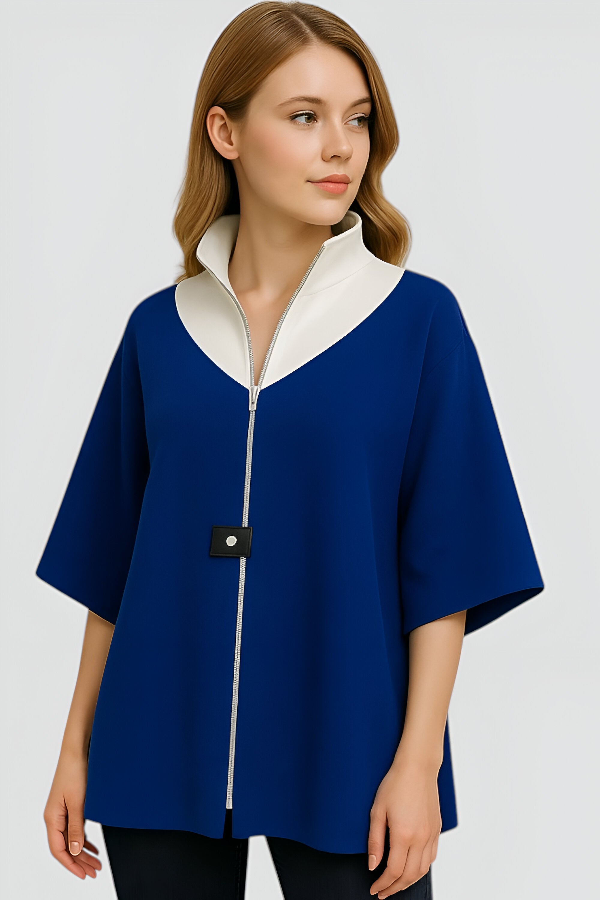 Elena | Cappotto donna in lana con zip - - Mode féminine Veste avec zip Veste bicolore Veste casual chic Veste col montant Élégante et confortable - Concept Palermo