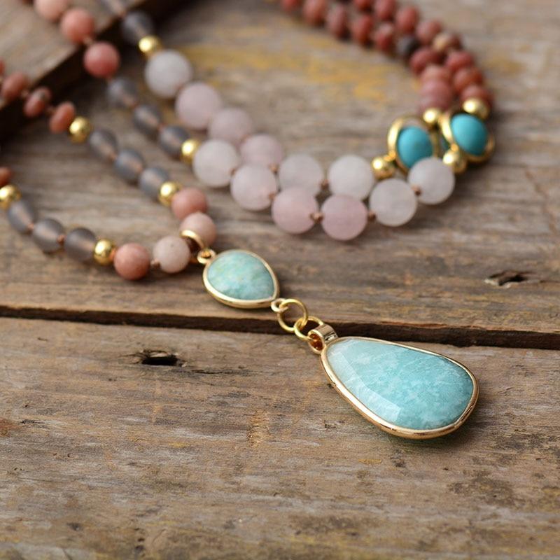 Collana di perle mala in amazzonite e quarzo rosa, per una pulizia profonda e colorata - - new_for_google_may - Concept Palermo