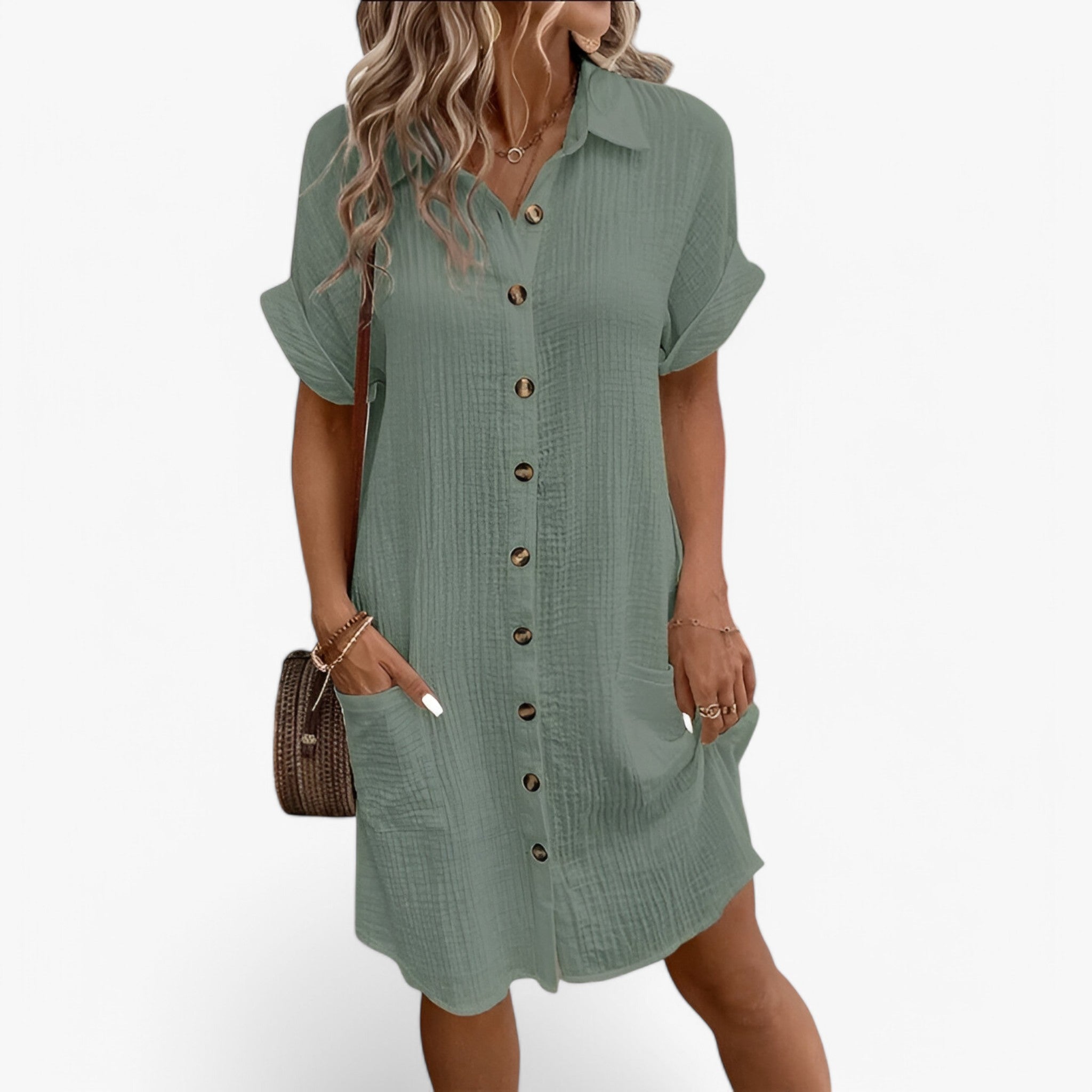 Olivia | Vestito estivo in cotone - Leggero ed elegante - Verde oliva - MEGA - Concept Palermo