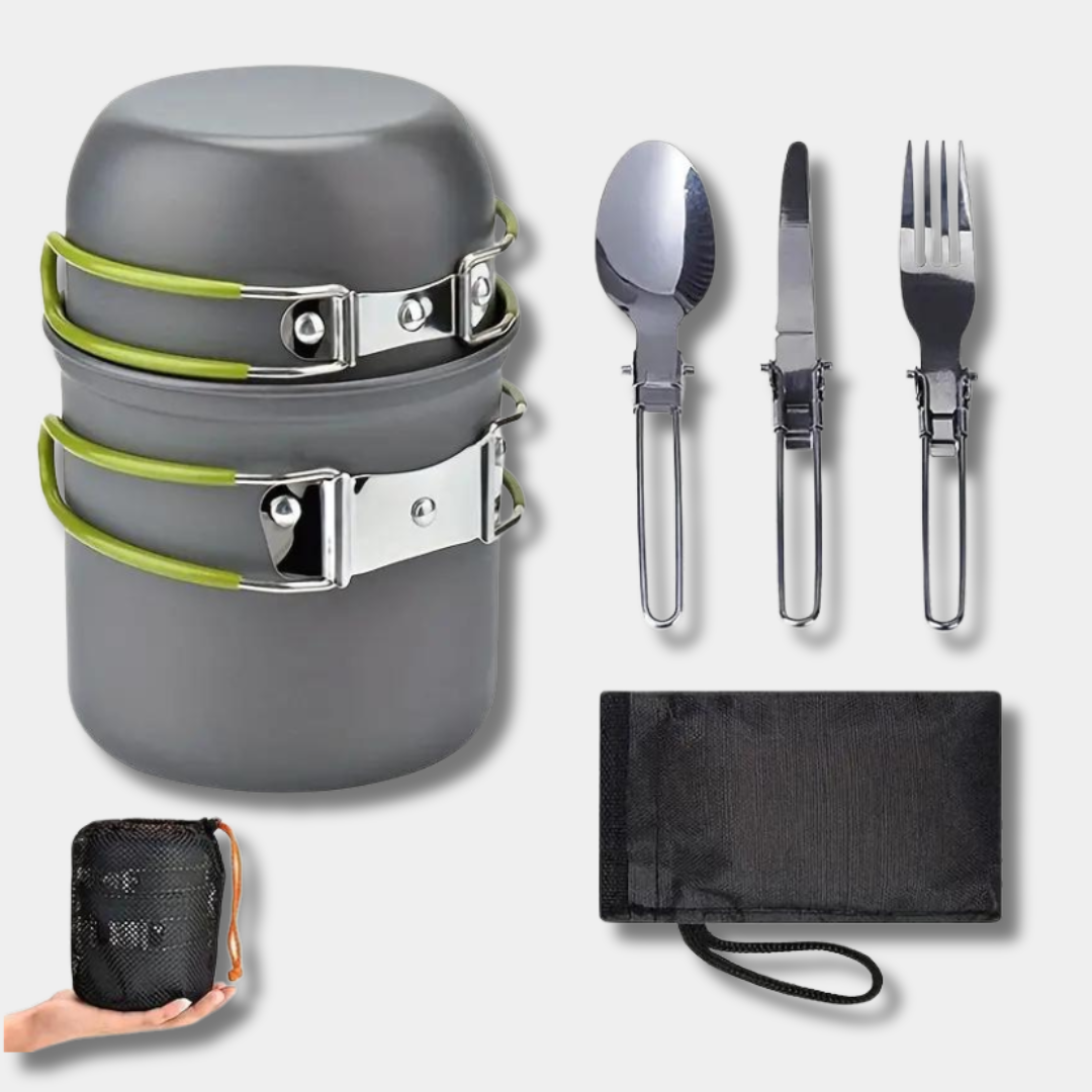 Set di pentole compatto per campeggio con posate - - camping pots camping utensils - Concept Palermo