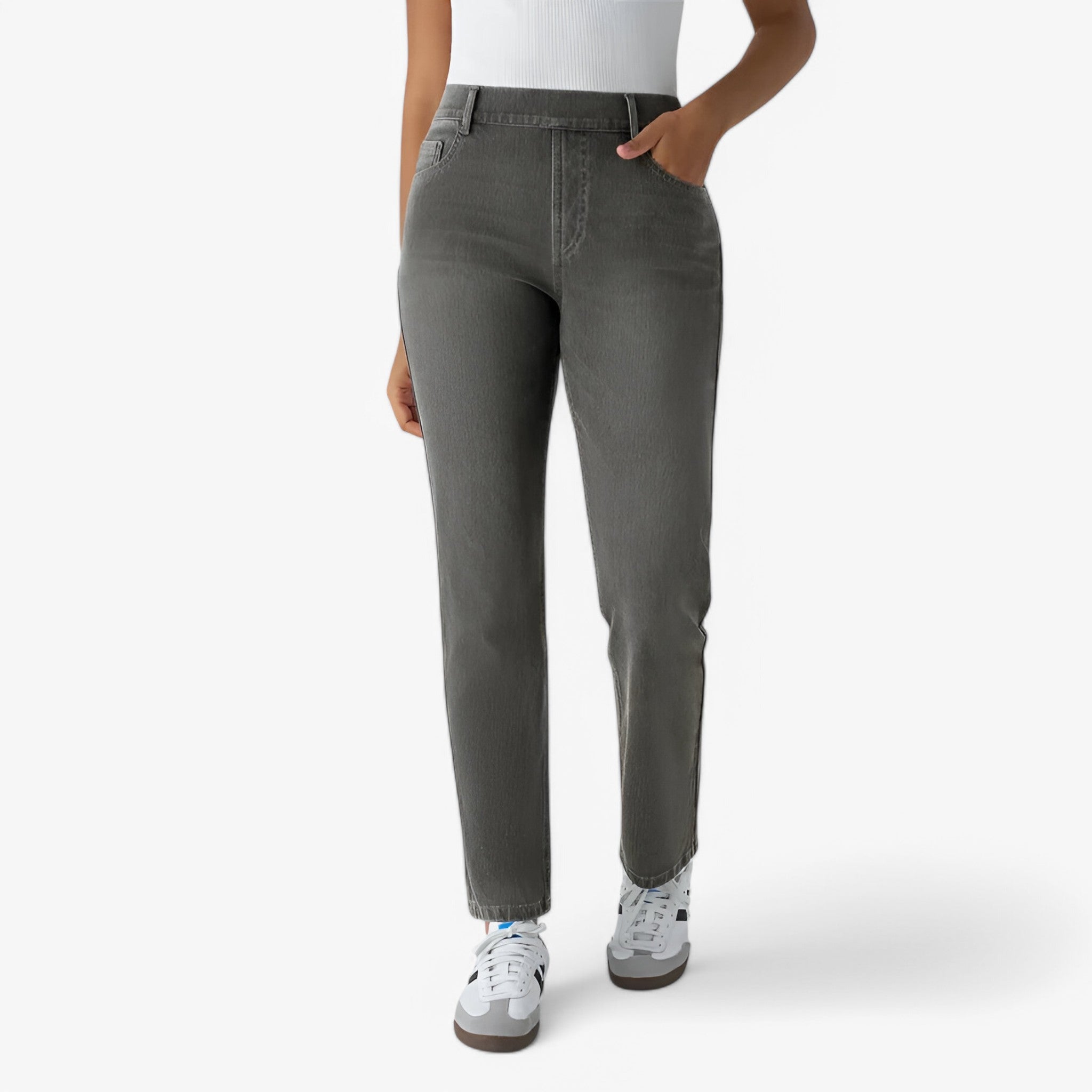 Nina | Pantaloni Donna Alta Vita Eleganti con Tasche - Nero Denim - alta vita casual eleganza fit lusinghiero materiale piacevole pantaloni donna stile tasche spaziosi versatile - Concept Palermo
