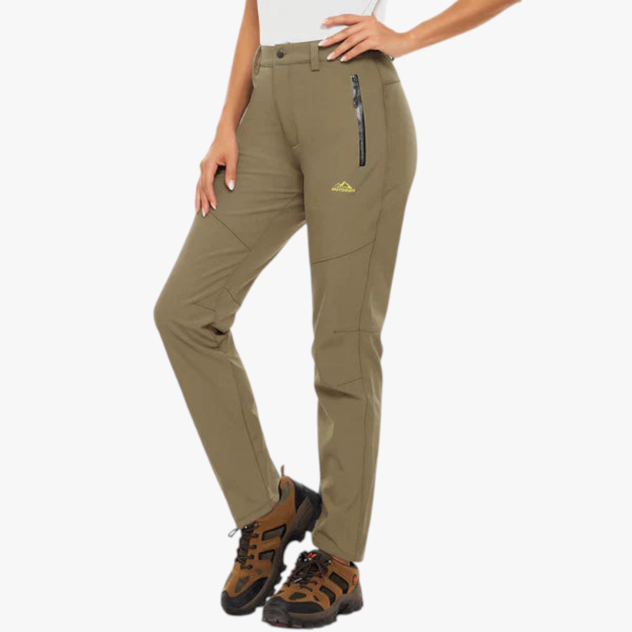 Emma | Pantaloni da Donna in Pile per Inverno - Khaki - abbigliamento outdoor moda invernale pantaloni caldi pantaloni donna pantaloni eleganti pantaloni idrorepellenti pantaloni in pile pantaloni invernali protezione termica vestibilità ampia - Concept Palermo