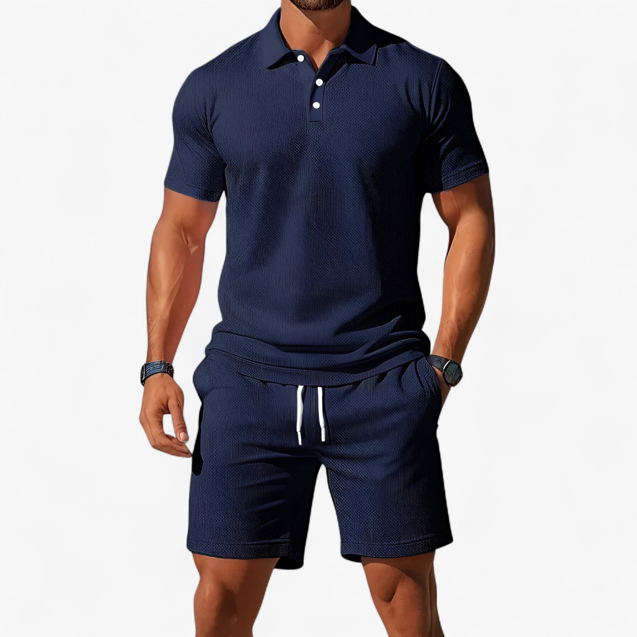 Adrian | Set polo estivo traspirante da uomo - Blu scuro - abbigliamento estivo colori estivi maniche corte polo moda maschile polo di cotone polo per il tempo libero polo slim fit polo uomo estiva stile casual tessuto traspirante - Concept Palermo