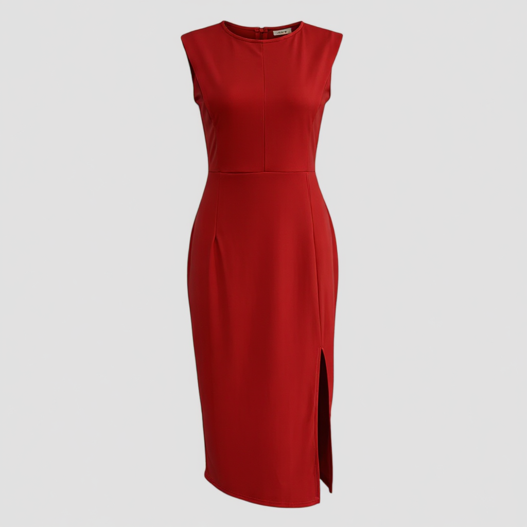 Ravinia | Abito Midi Elegante - Rosso - abiti per eventi abito da cocktail abito midi elegante abito sofisticato abito versatile eleganza senza tempo moda femminile moda soirée vestito da cerimonia vestito slim fit - Concept Palermo