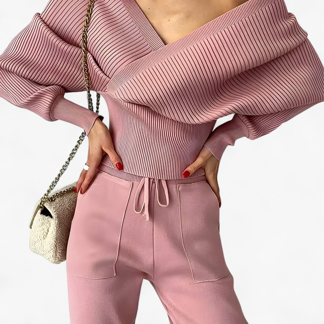 Leila | Completo in maglia a coste in stile moderno - Rosa - outfit set - Concept Palermo