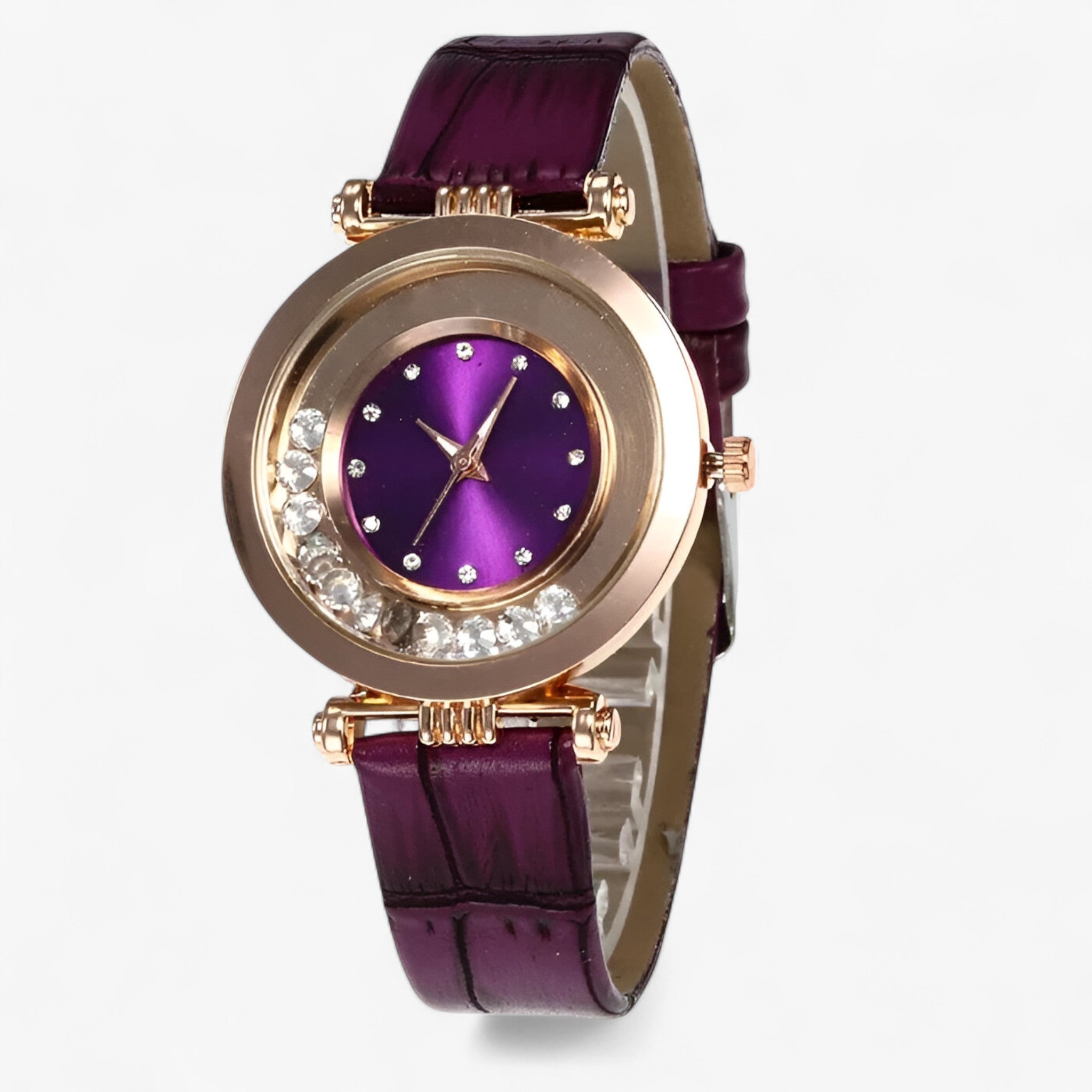 Božena | Orologio elegante da donna con cinturino in pelle e fibbia con strass - Porpora - - Concept Palermo