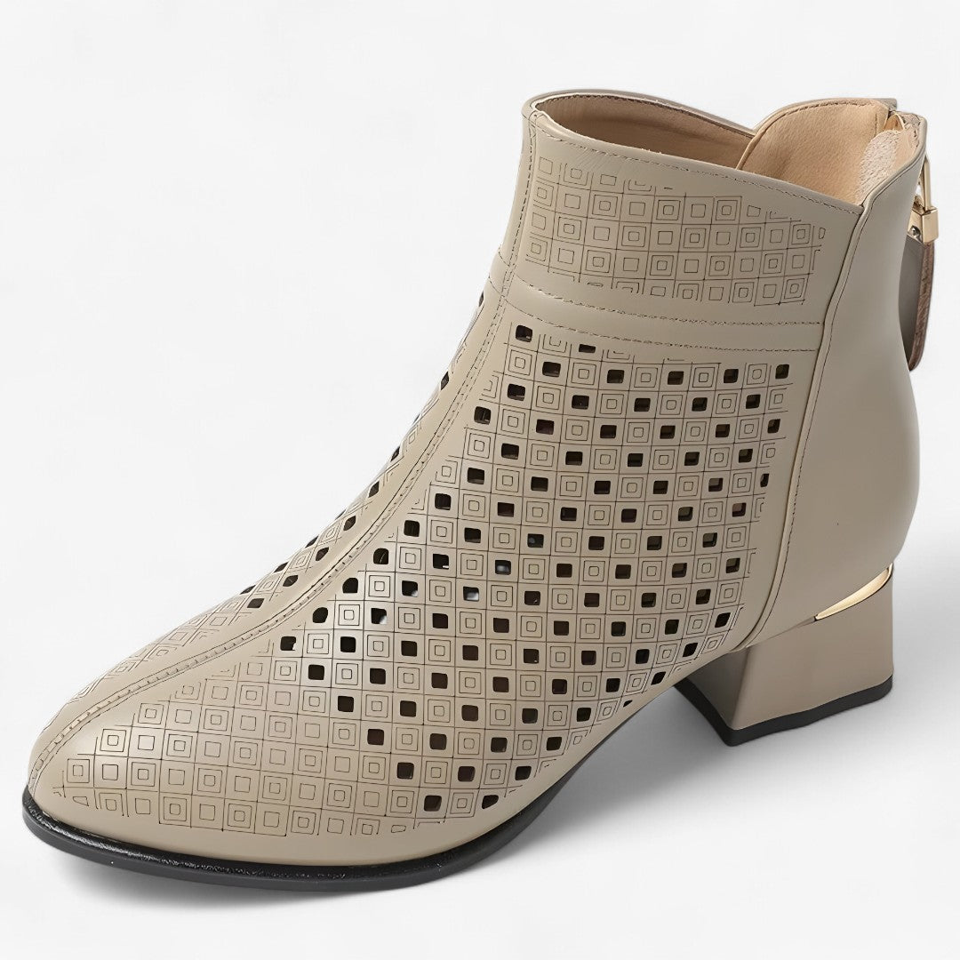 Lea | Stivaletti estivi in vera pelle con tacco alto e punta tonda - Khaki - - Concept Palermo