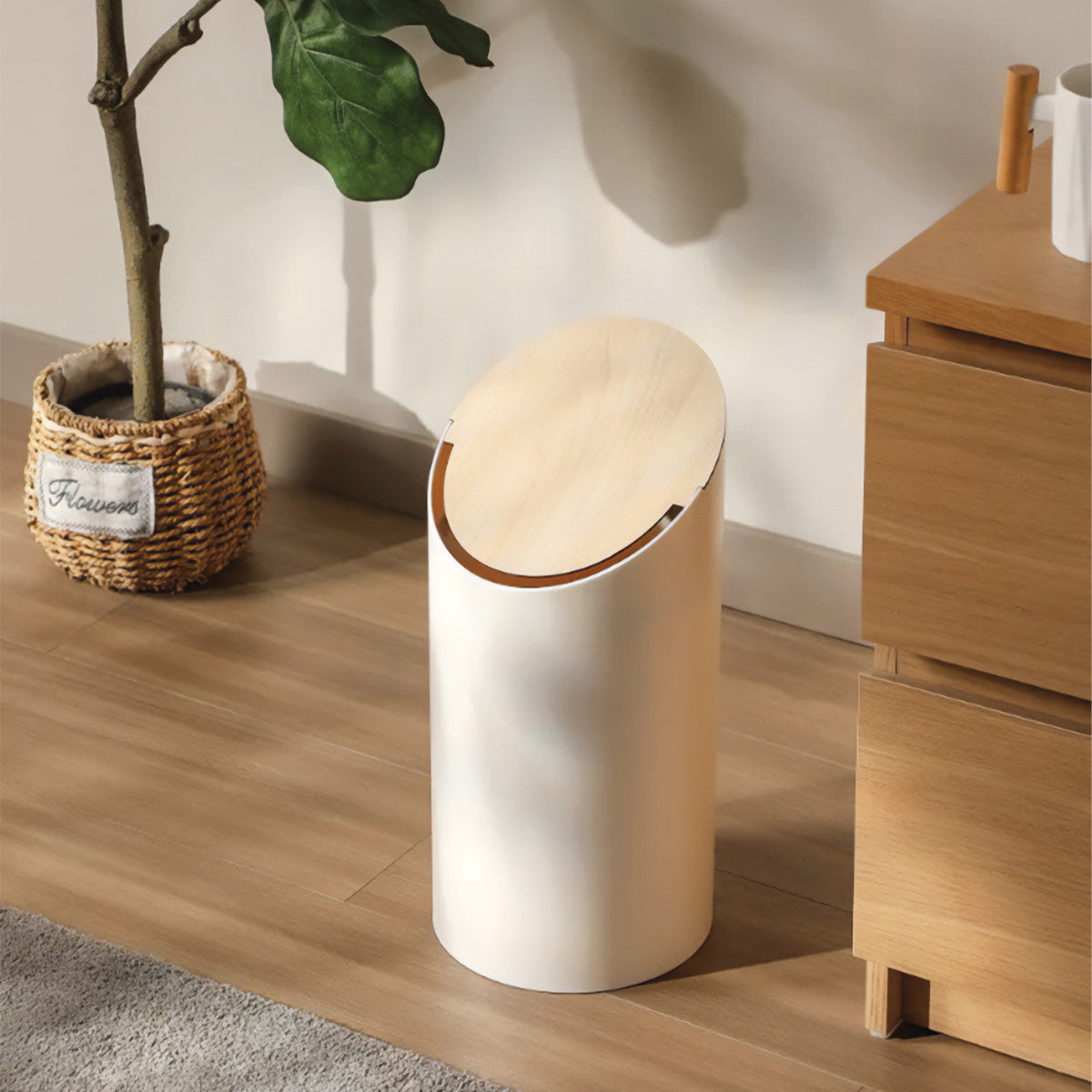 Cestino Elegante Skrå in Acero | Design Moderno in Legno per una Gestione Elegante dei Rifiuti - Bianco - Bathroom Decor Kitchen - Concept Palermo