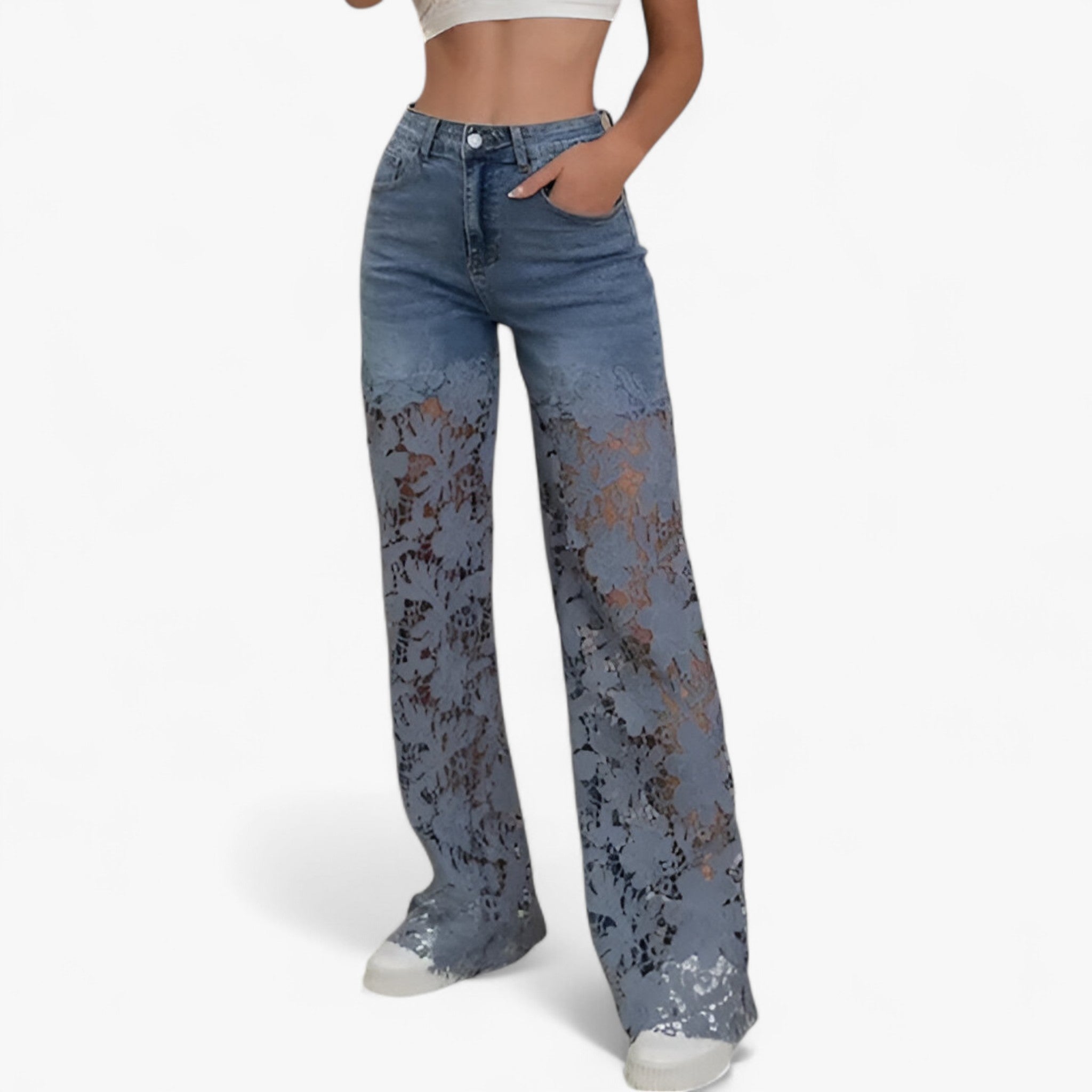 Laura | Jeans Donna in Denim con Patches in Pizzo - - abbigliamento casual abbigliamento chic capo versatile džínové džíny jeans con pizzo jeans donna jeans trendy moda femminile pantaloni in denim stile moderno - Concept Palermo
