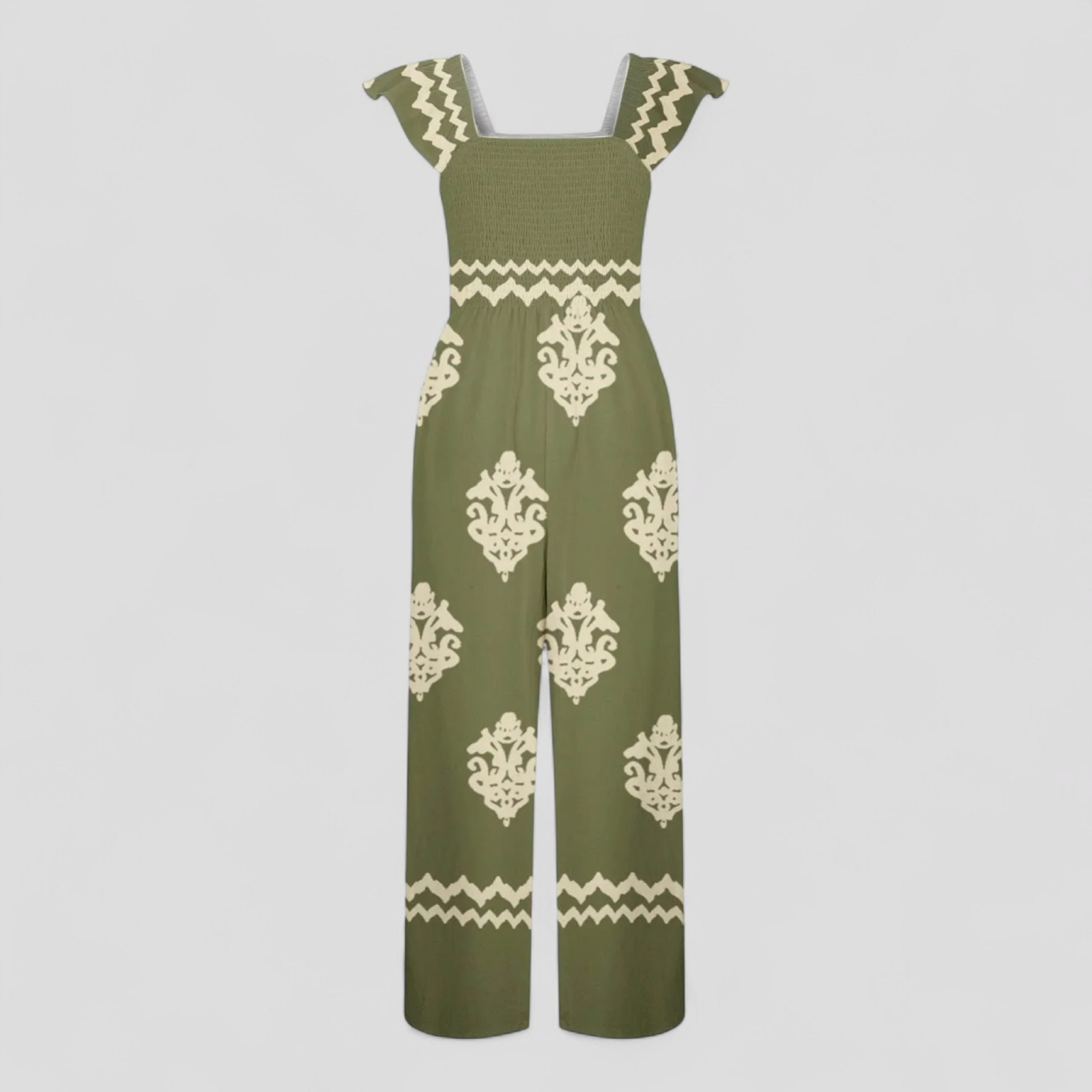 Marisa | Tuta Elegante Donna Bohemien a Vita Alta - verde militare - abbigliamento casual gamba larga look vintage moda femminile tuta bohemien tuta con cappuccio tuta donna tuta elegante tuta estiva vita alta - Concept Palermo