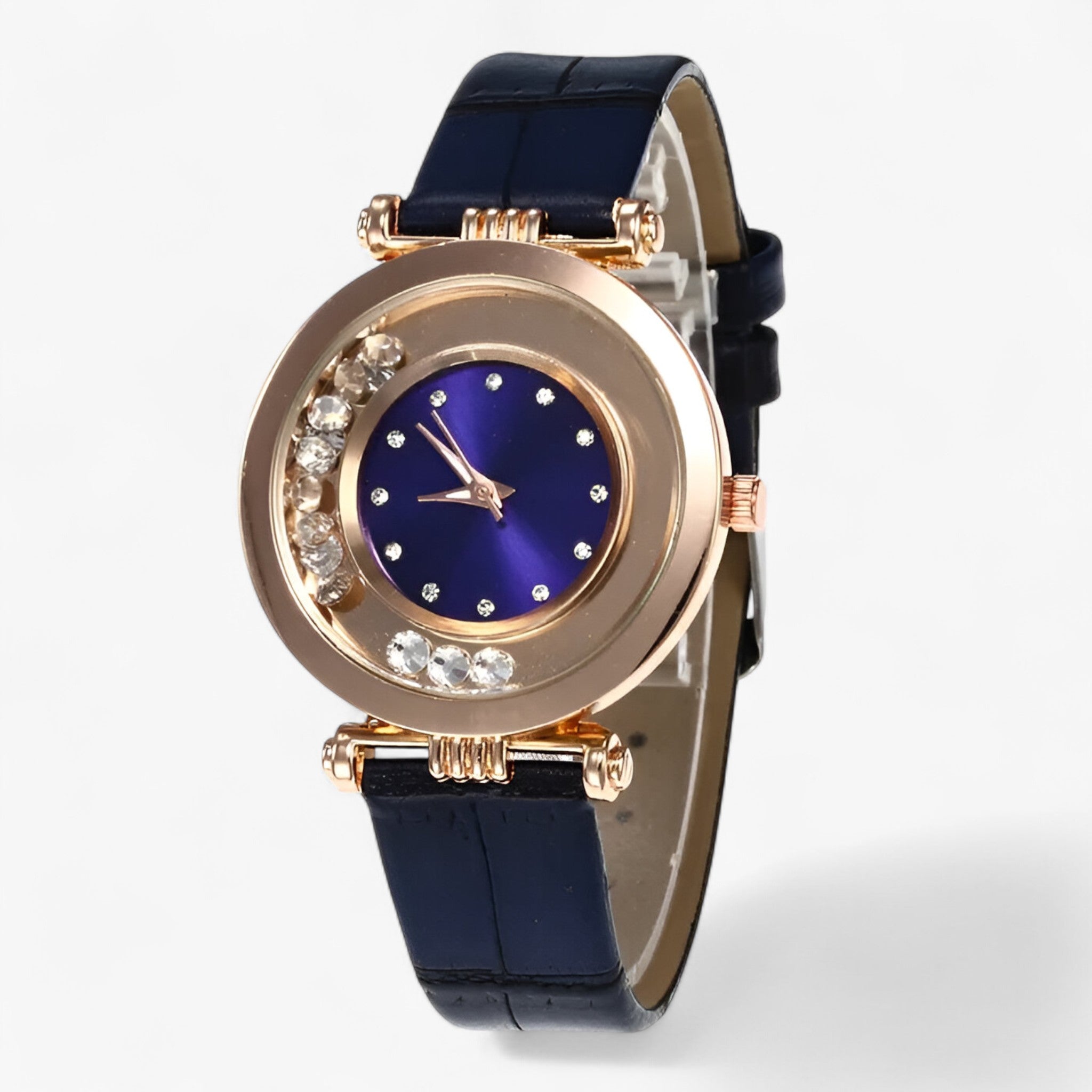 Božena | Orologio elegante da donna con cinturino in pelle e fibbia con strass - Blu - - Concept Palermo