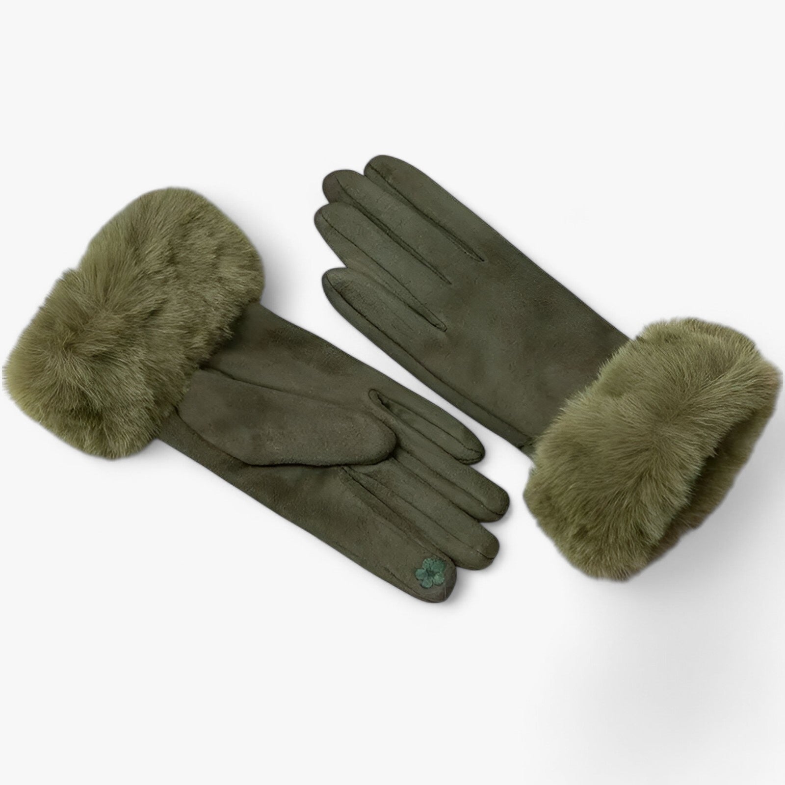 Helena | Guanti Touchscreen in camoscio caldo con pelliccia sintetica - Khaki Taglia unica - gloves winter gloves womens fasion - Concept Palermo