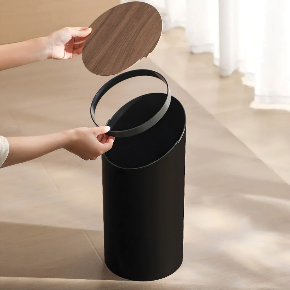 Cestino Elegante Skrå in Acero | Design Moderno in Legno per una Gestione Elegante dei Rifiuti - - Bathroom Decor Kitchen - Concept Palermo