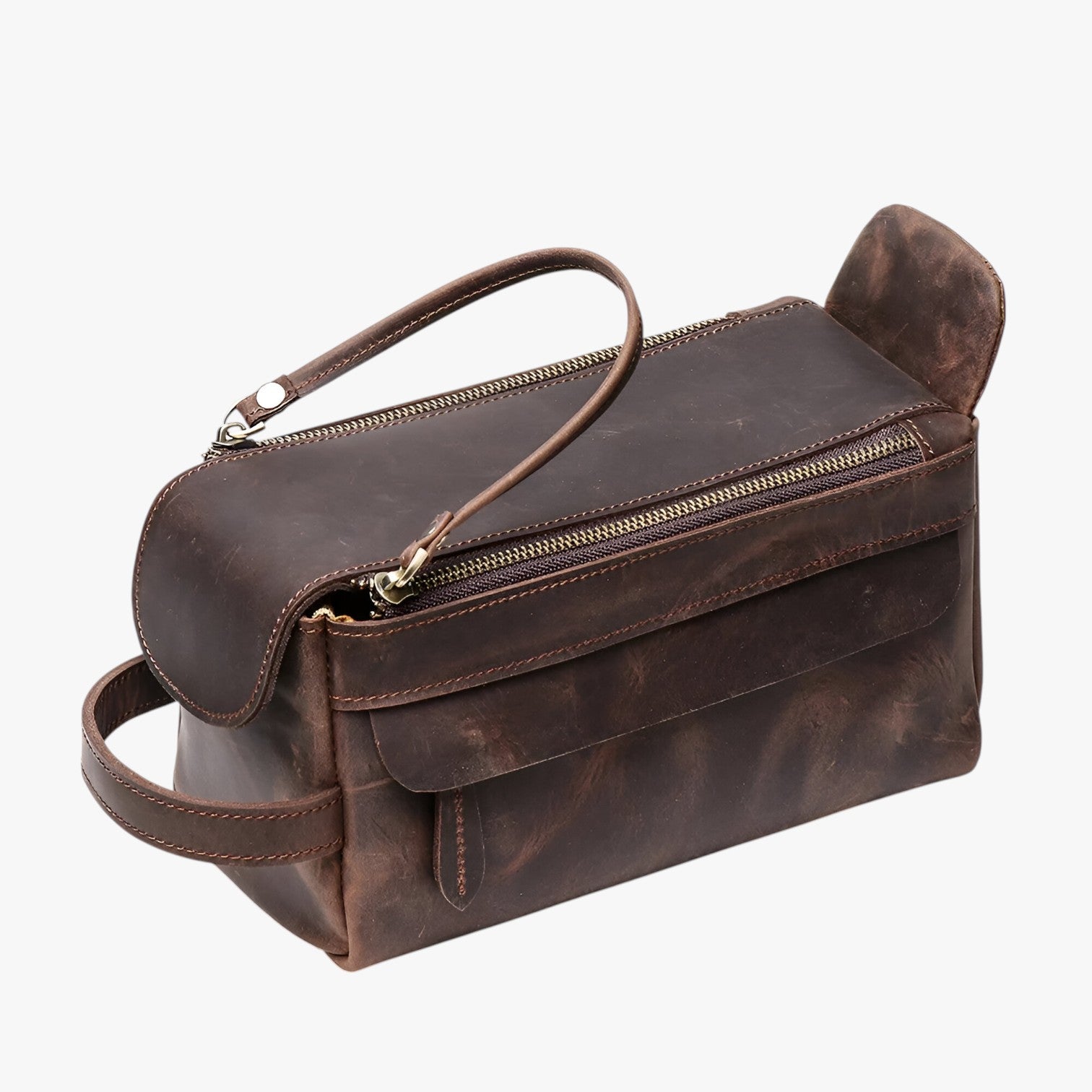 Zaiden | Ampia e Duratura Pochette da Toilette in Pelle per Uomini - Caffè - Bags handbags - Concept Palermo