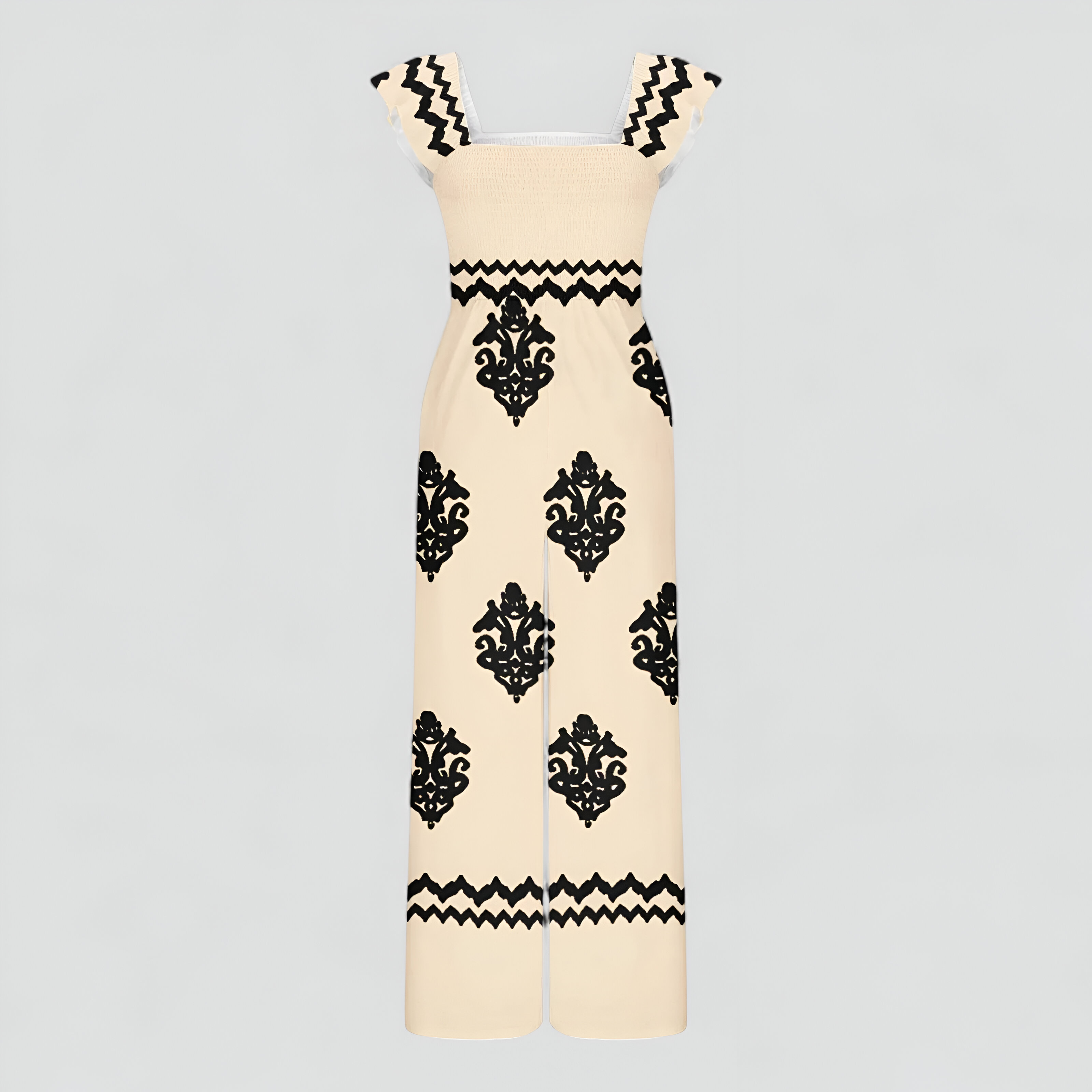 Tonia | Tuta Donna Bohemien a Vita Alta Gamba Larga - Cachi - abbigliamento casual moda estiva stile vintage tuta a vita alta tuta bohemien tuta con maniche a cappuccio tuta donna tuta elegante tuta gamba larga tuta leggera - Concept Palermo