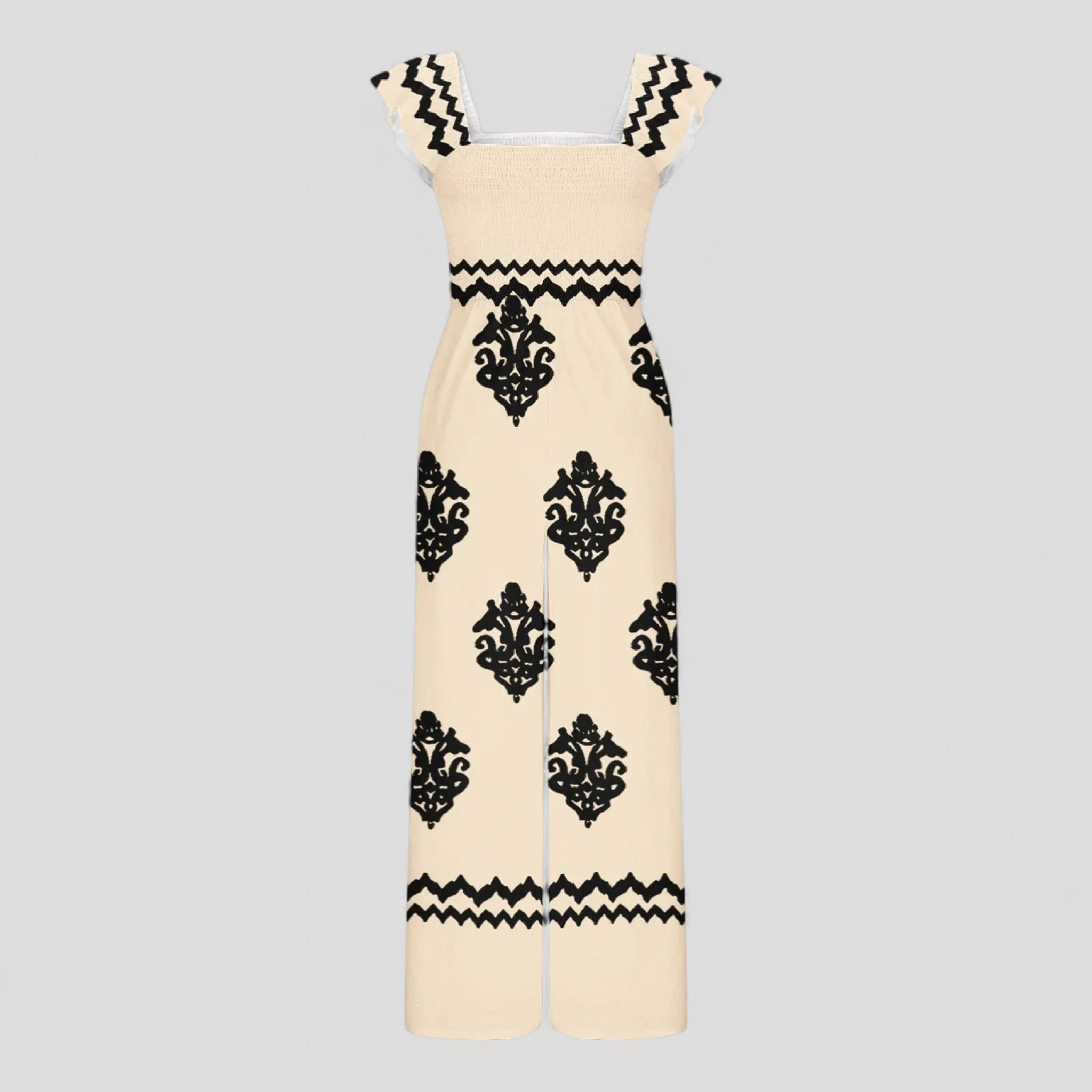 Marisa | Tuta Elegante Donna Bohemien a Vita Alta - Khaki - abbigliamento casual gamba larga look vintage moda femminile tuta bohemien tuta con cappuccio tuta donna tuta elegante tuta estiva vita alta - Concept Palermo