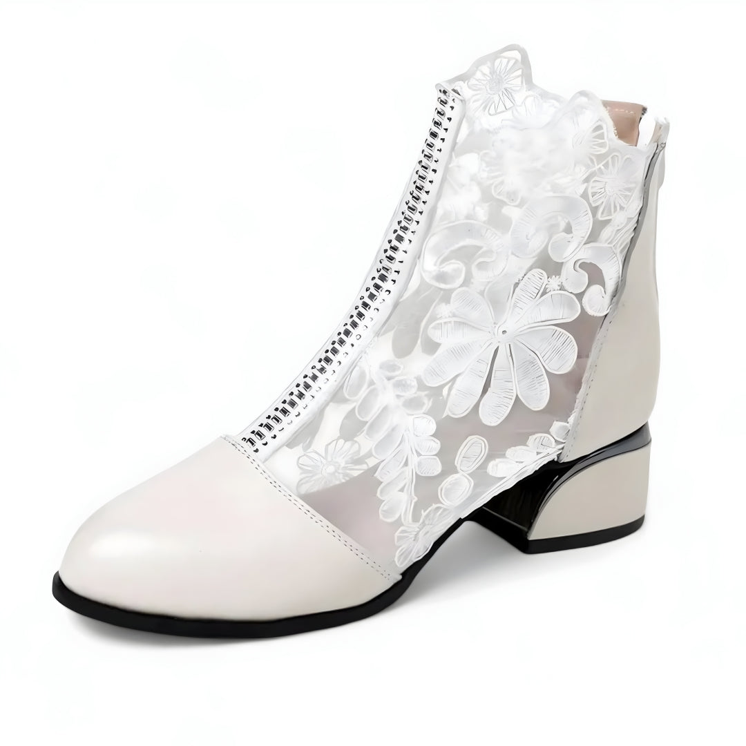 Claire | Stivaletti in vera pelle con lacci e tacco grosso - Cachi - BOOTS Boots & Shoes - Concept Palermo