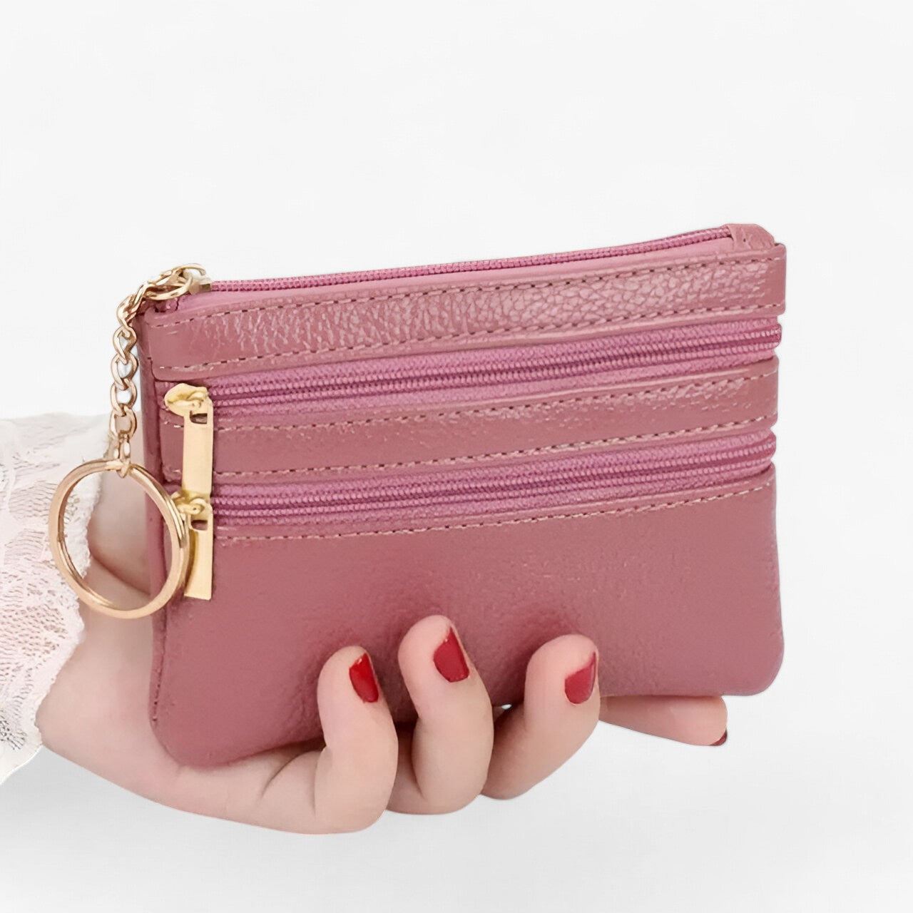 Jackie | Portafoglio Donna 3 Zip – Stile e Praticità - rosa scuro - wallet womens wallet - Concept Palermo