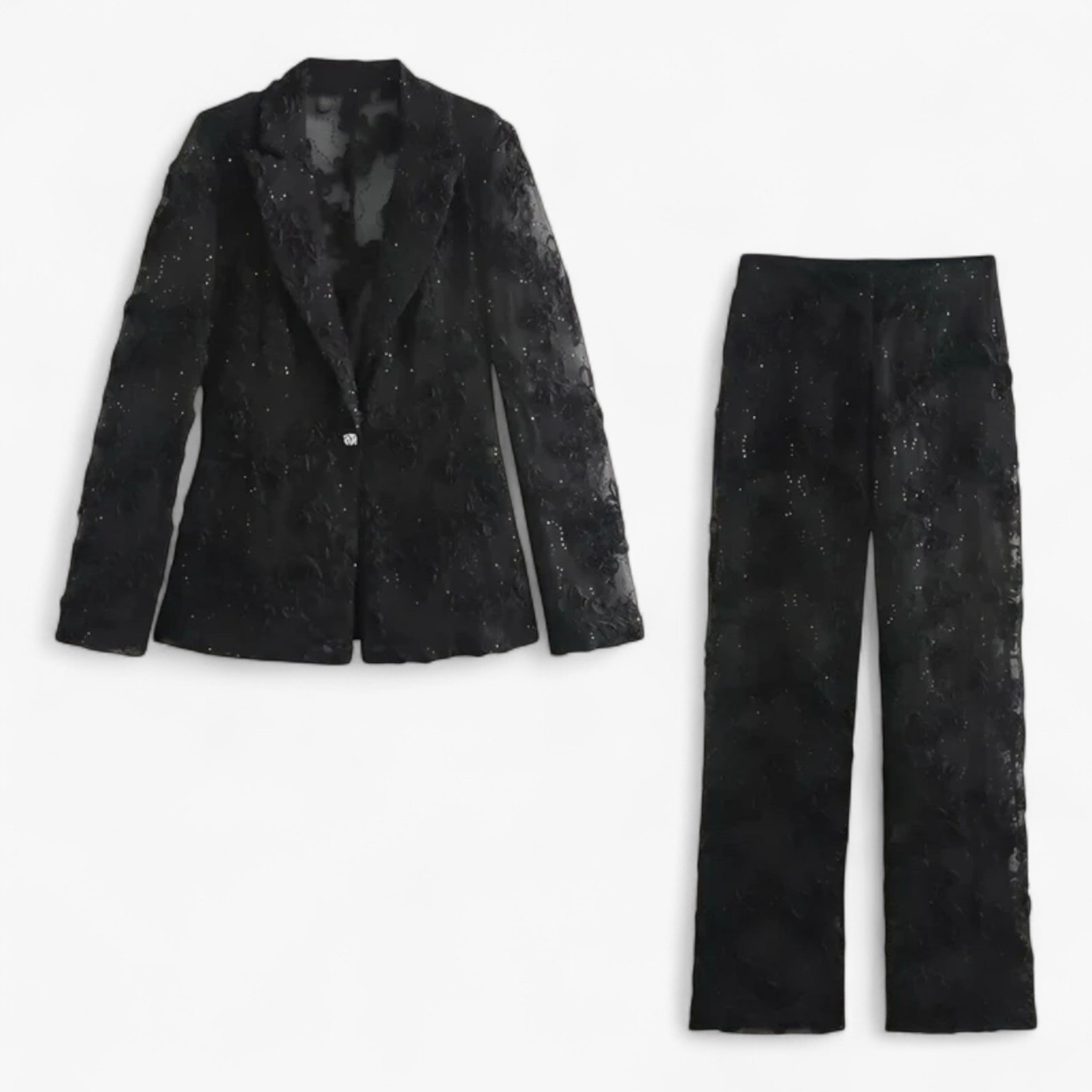 Aurora | Giacca da cerimonia ricamata con perle e pantaloni a vita alta - Tutto in nero - pants suits suits and pants women pants - Concept Palermo