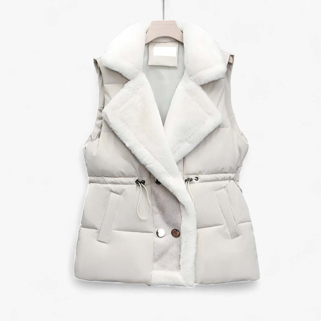 Alex | Gilet imbottito con collo in pelliccia sintetica – Vita regolabile, freddo - Beige - jacket - Concept Palermo