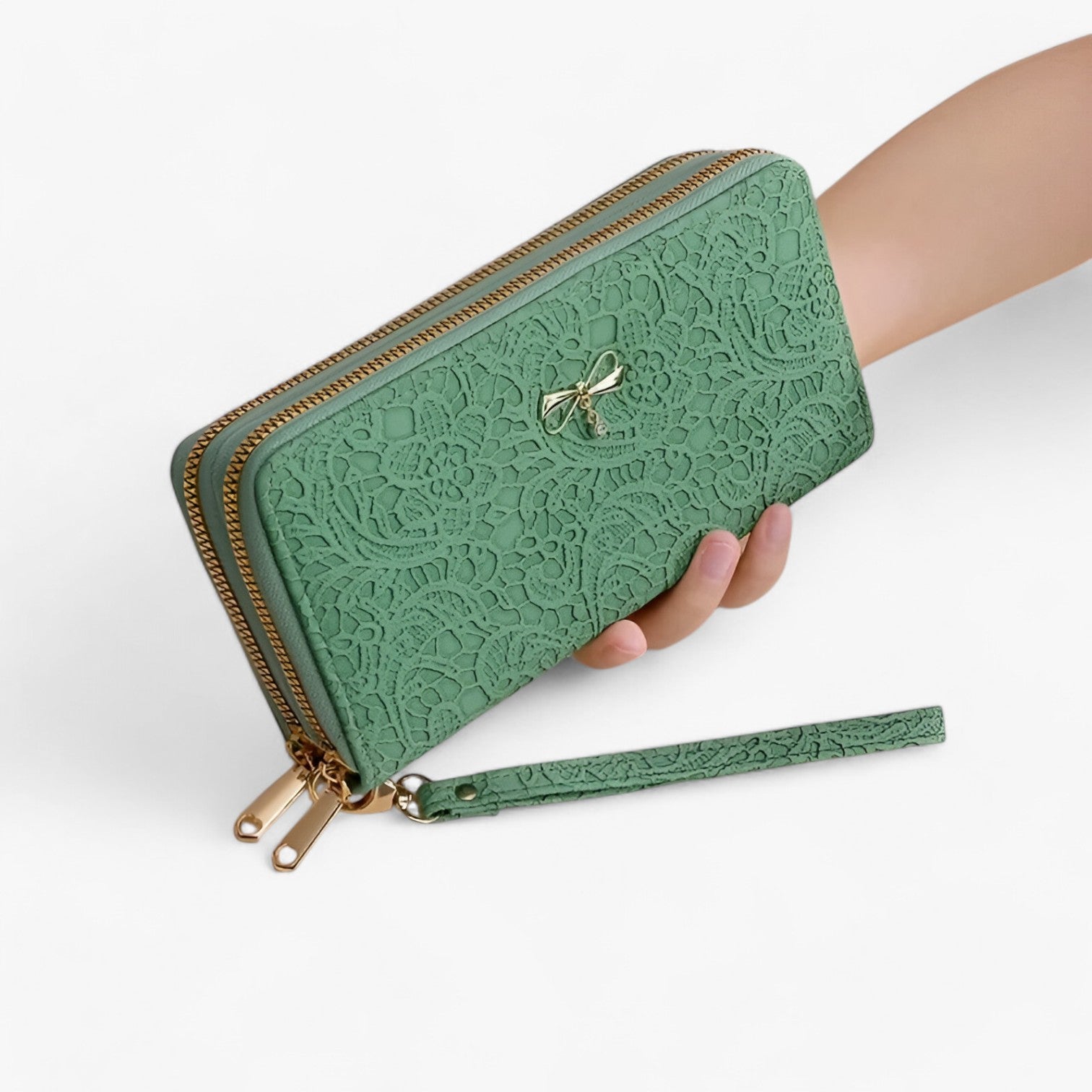 Marian | Portafoglio Retro – Elegante e Capiente con Rilievi in Pizzo - Verde - wallet womens wallet - Concept Palermo