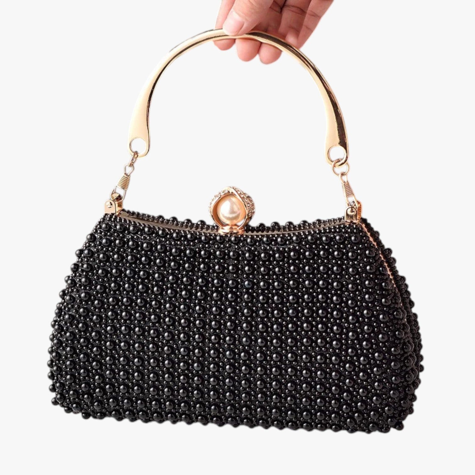 Aviana | Elegante borsa da sera in perle con manico a catena - Nero - bag Bags handbags women bags Women's handbags - Concept Palermo