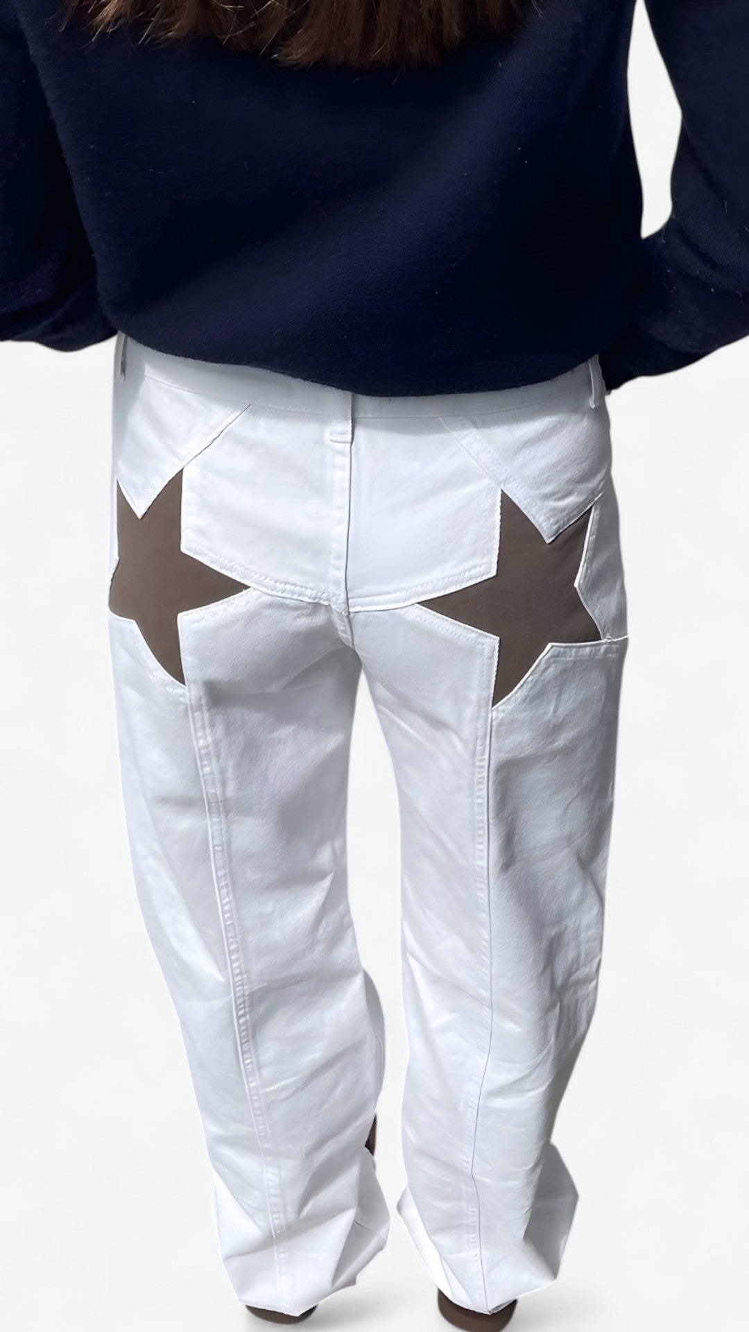 Jeans a vita bassa con stampa a stelle - Bianco - pants pants for women - Concept Palermo