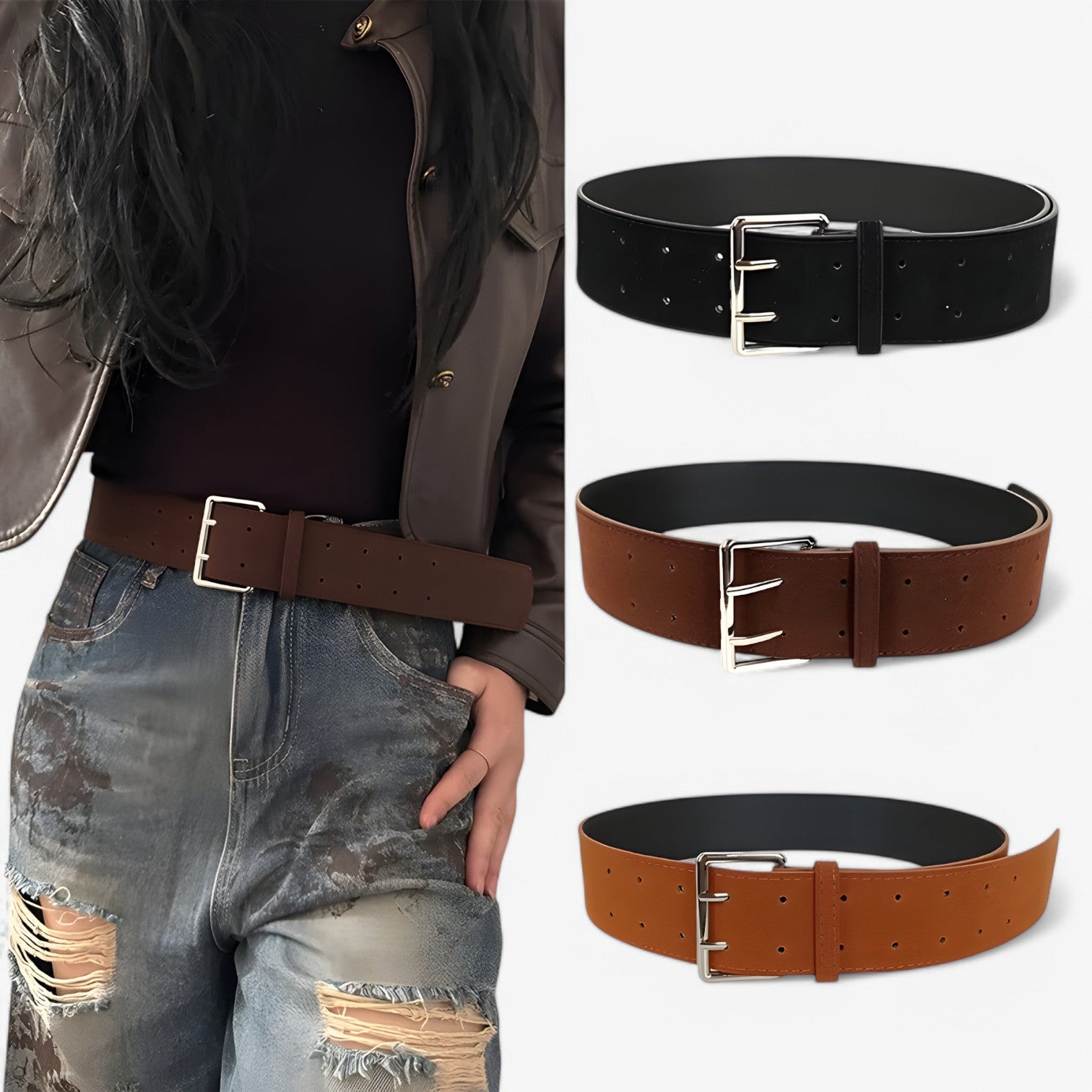 Rachel| Cintura Larga in Seta di Camoscio con Fibbia Argento - - belts waist belt for women women belt round Womens belt - Concept Palermo