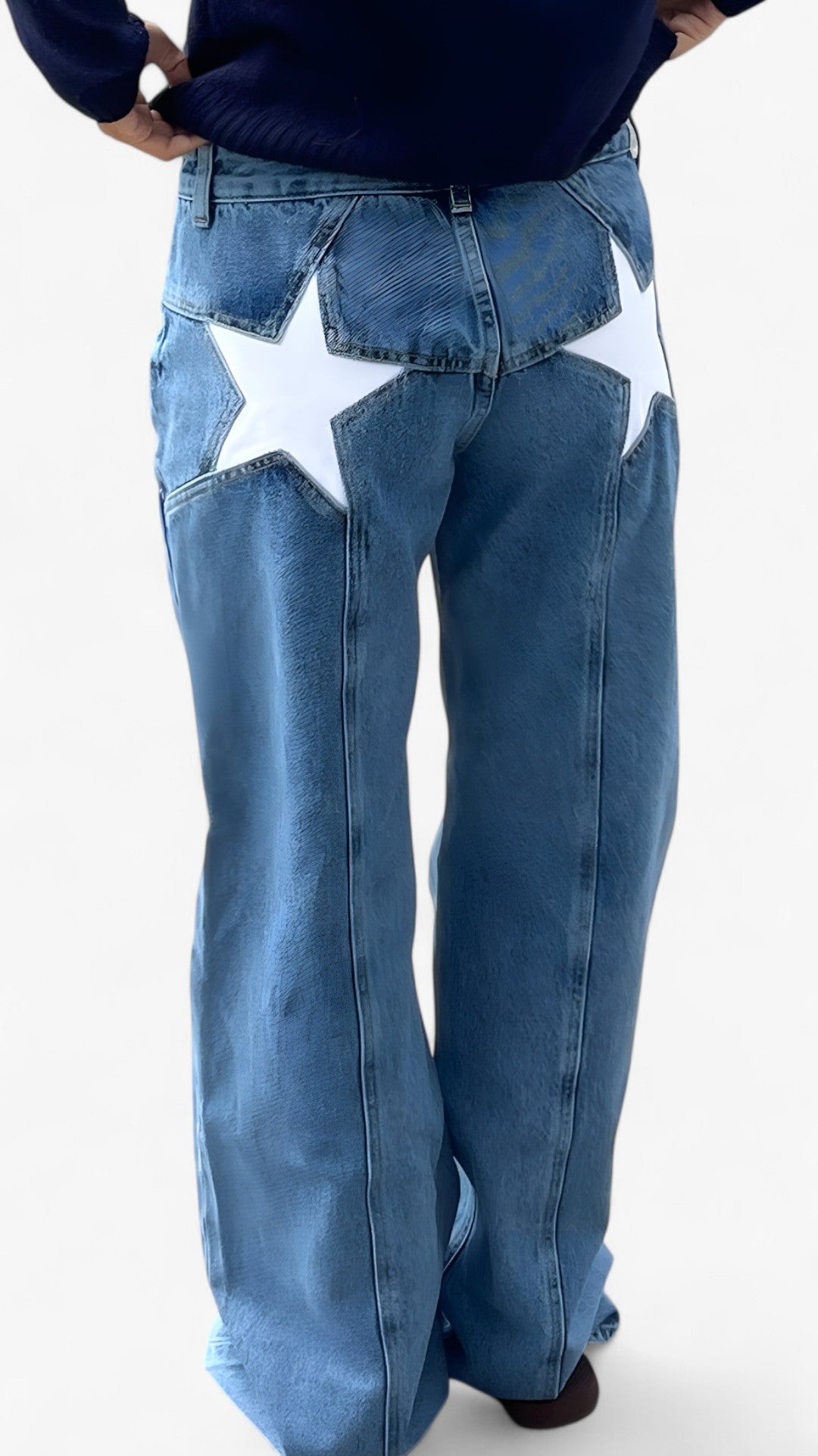 Jeans a vita bassa con stampa a stelle - Azzurro chiaro - pants pants for women - Concept Palermo