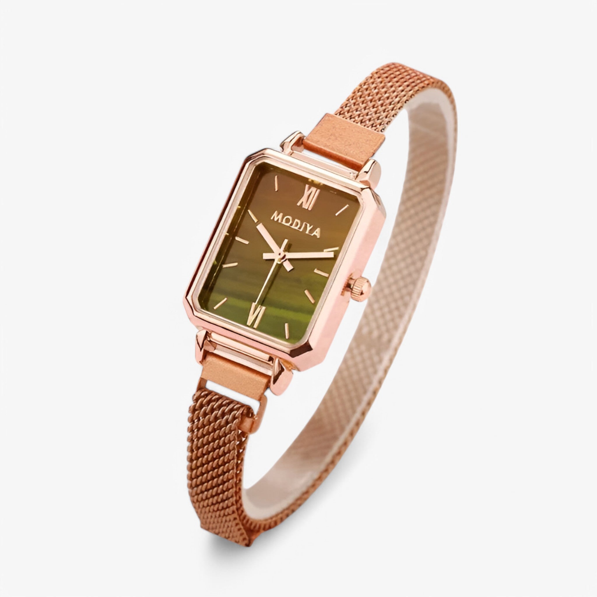 Sabrina | Orologio da donna quadrato con quadrante verde e cinturino magnetico - Marrone - female watch watch for women - Concept Palermo