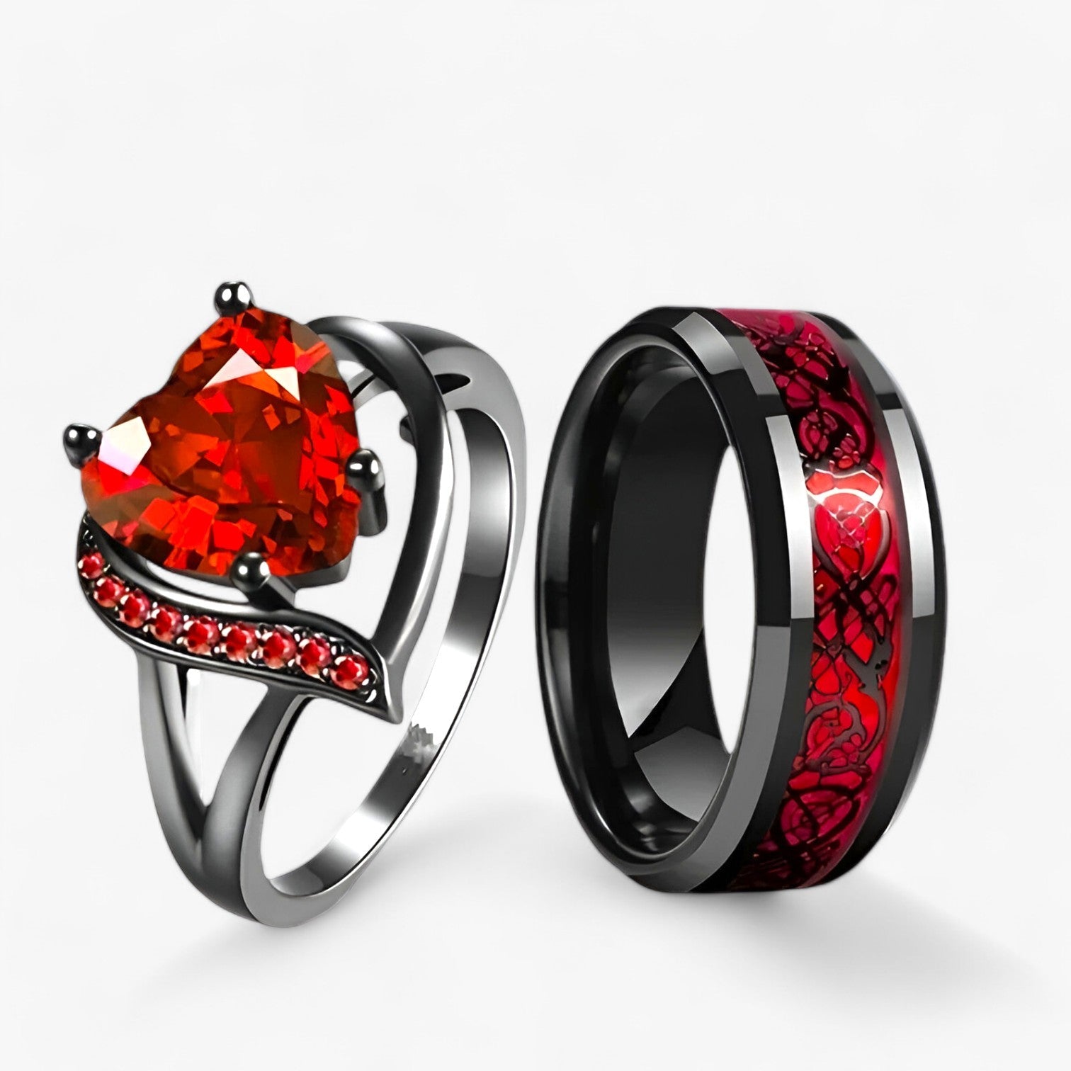 Lyra e Aidan | Set di anelli d'amore celtici con pietra a forma di cuore - - couple ring Gift Gifts for women Rings - Concept Palermo