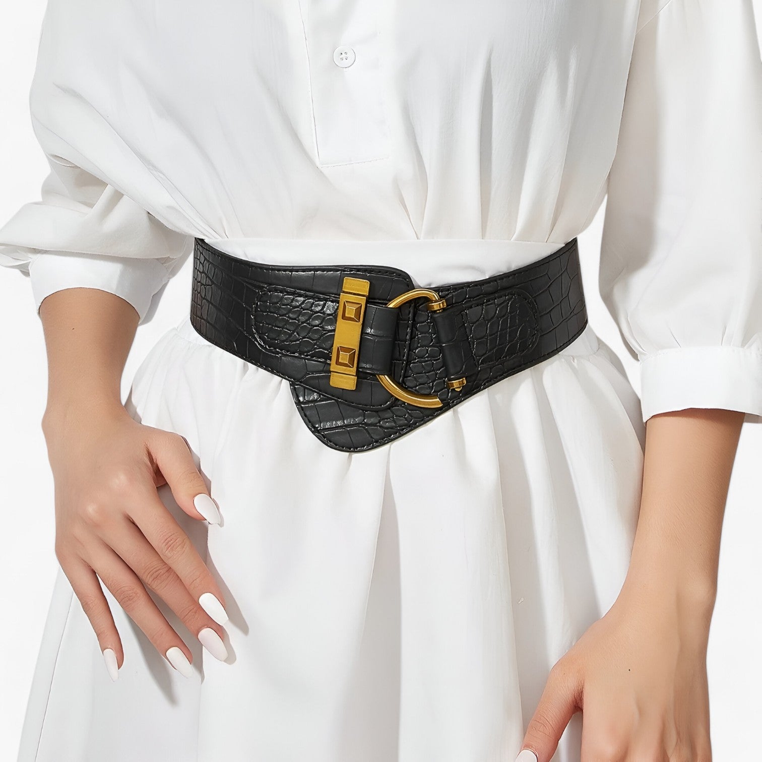 Eloise | Cintura Elasticizzata Beige con Chiusura a Bottone – Stile Quotidiano Senza Sforzo - nero - Belts waist belt for women women belt genuin leather - Concept Palermo