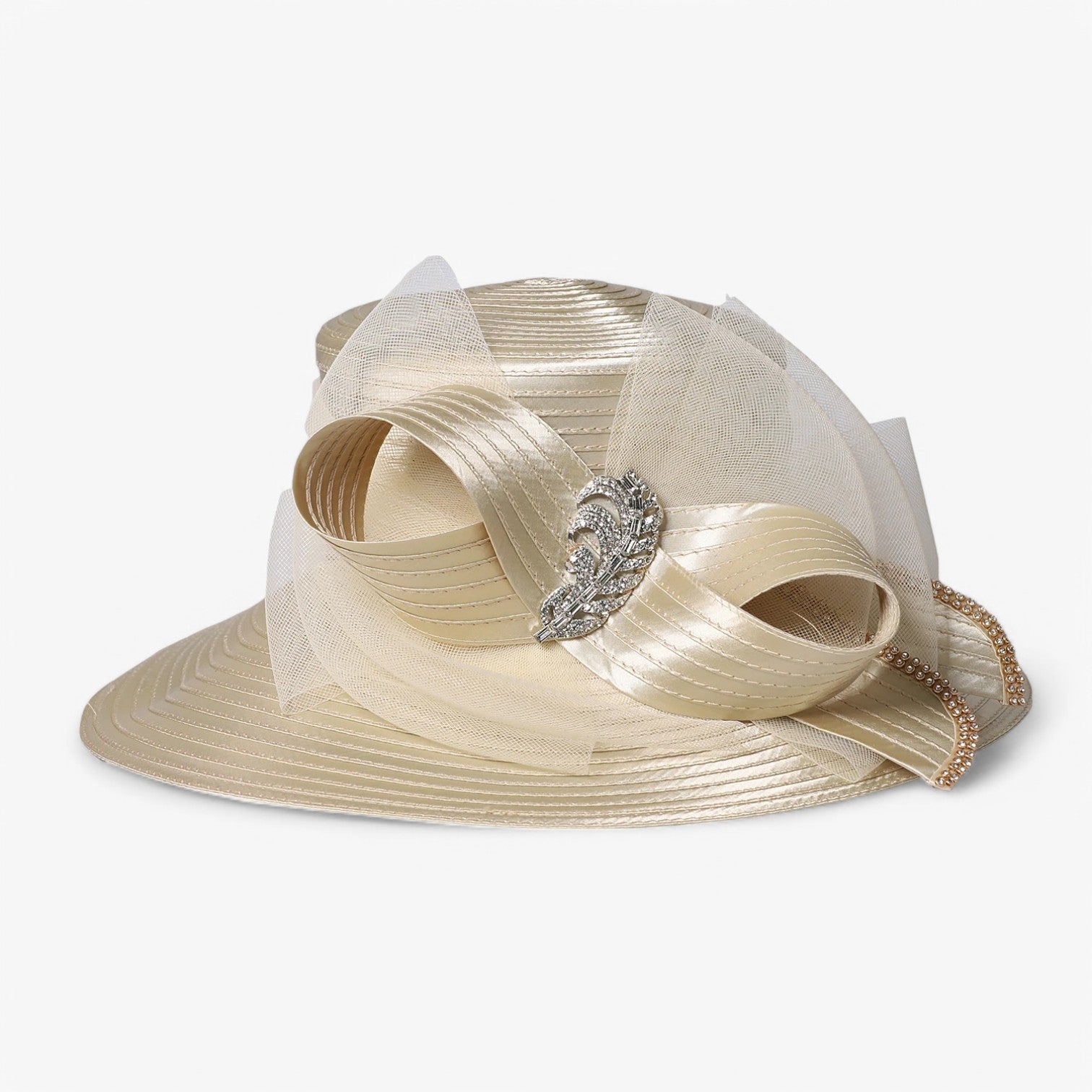 Esperanza | Cappello da festa nuziale di lusso – Satin elegante con bordo largo - Champagne 56 fino a 58cm - hat Hat for girls sun hat Sun Hats women hat - Concept Palermo