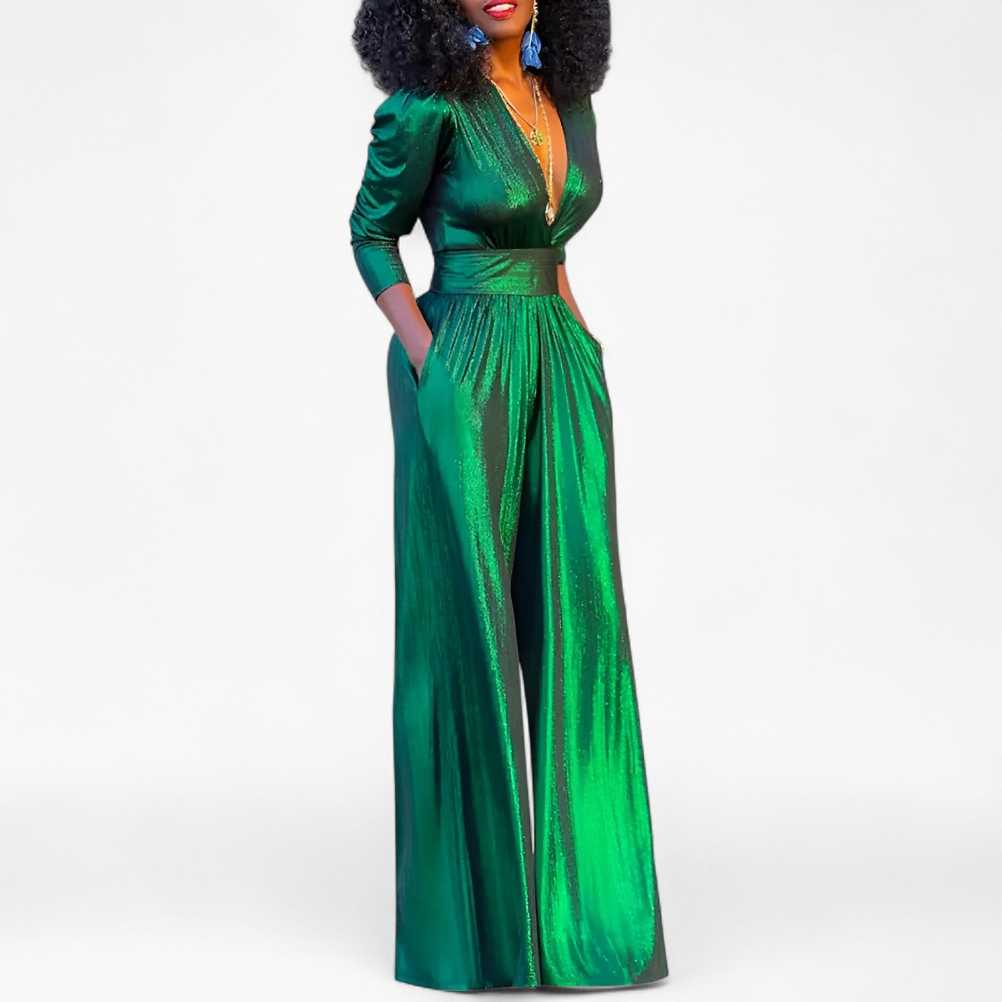 Zara – Elegante tuta verde smeraldo metallizzato con gambe larghe - Verde - DRESS formal dress - Concept Palermo