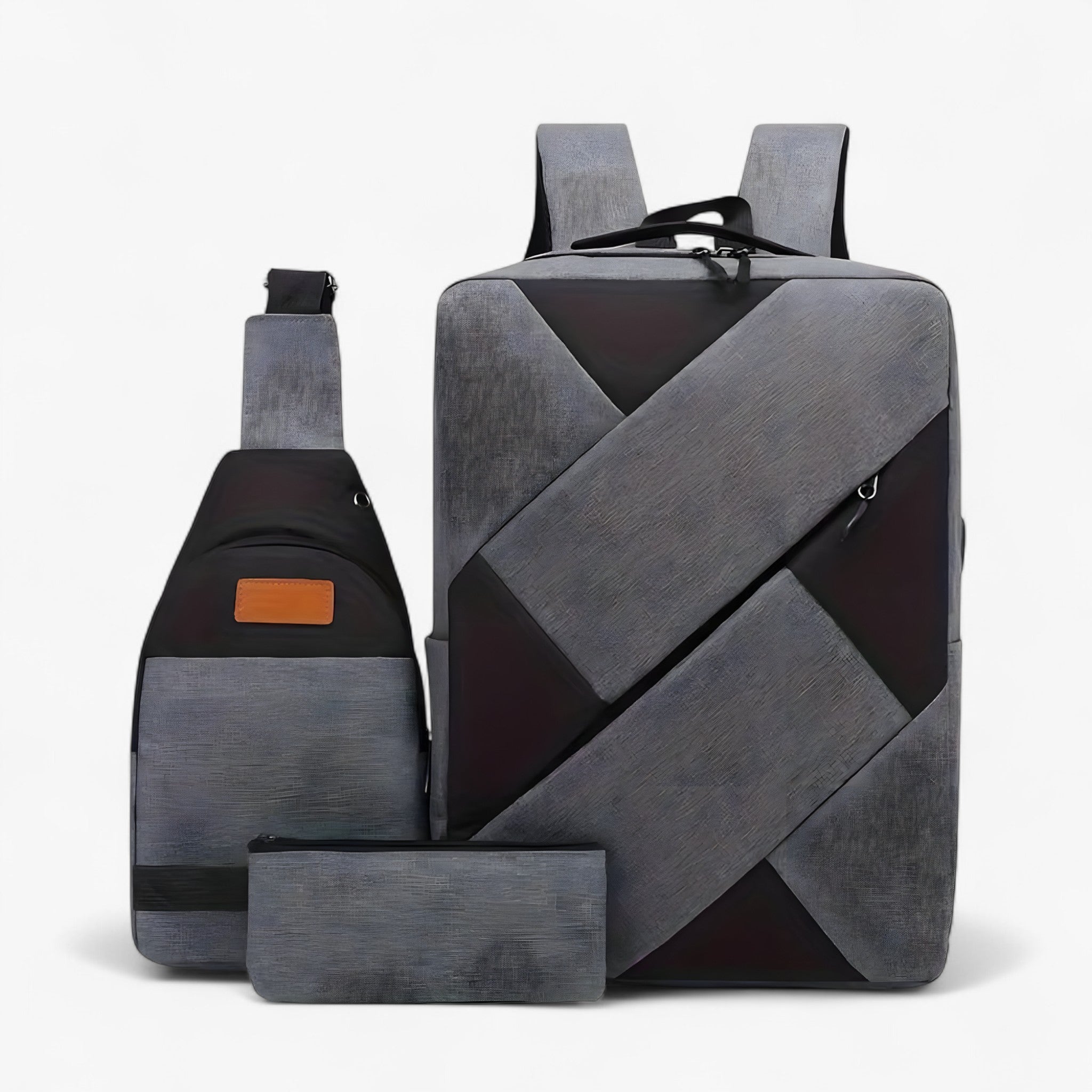 Evan | Set 3 in 1 con zaino e accessori coordinati - Grigio - Backpack Backpacks - Concept Palermo