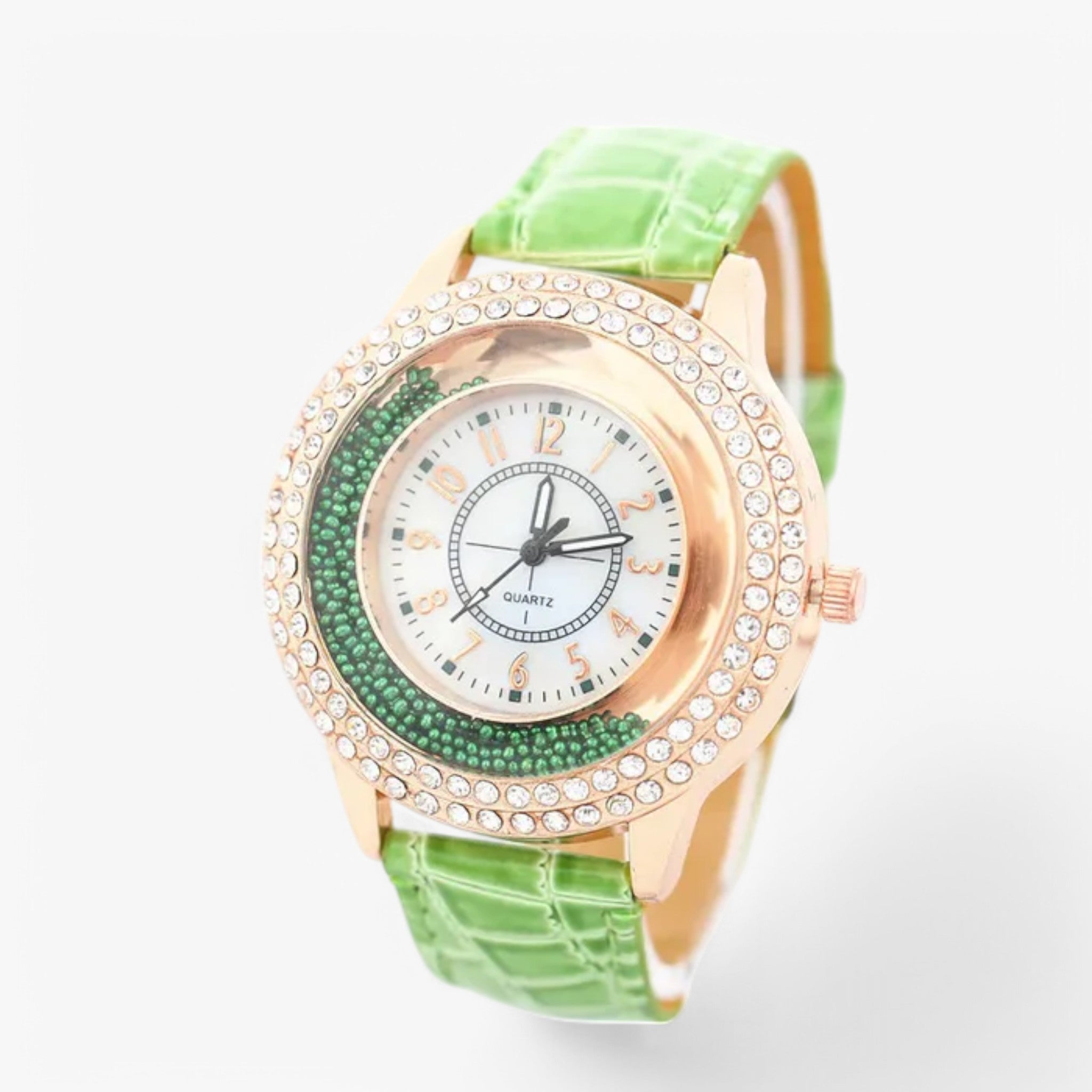 Olive | Orologio da donna in pelle PU con strass di cristallo e movimento al quarzo - verde - female watch watch for women - Concept Palermo