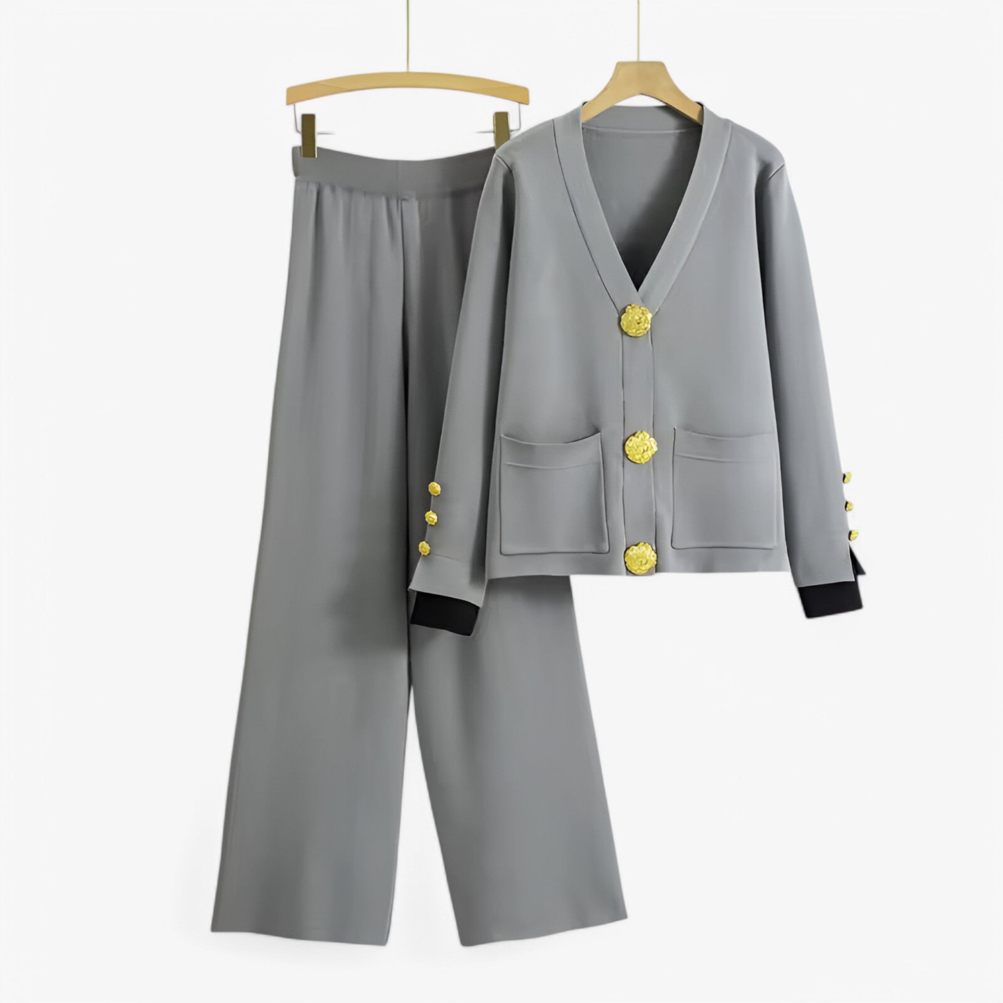 Elena | Set Due Pezzi in Maglia con Cardigan e Pantaloni - Grigio Taglia unica - - Concept Palermo