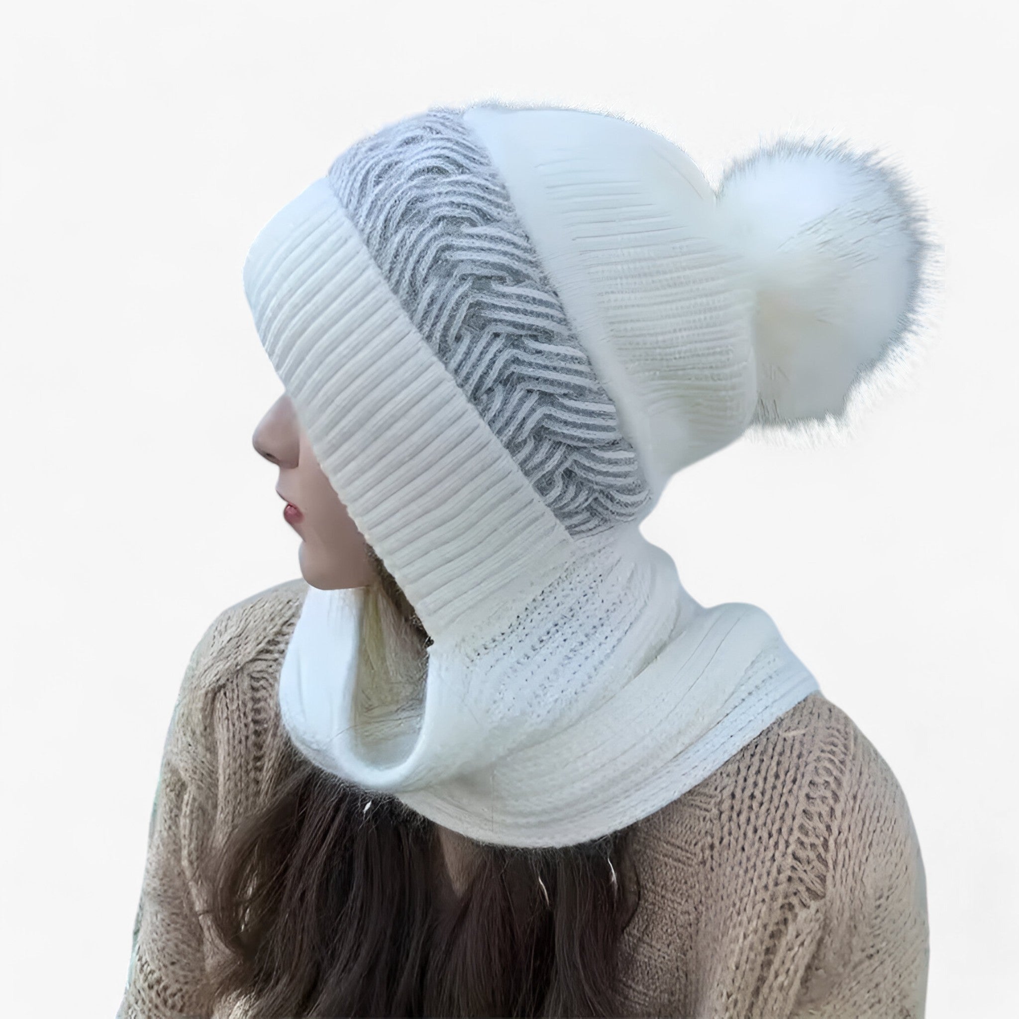 Sofie | Cappello Invernale Magliato All-in-One – Caldo, Confortevole e Antivento - bianco - - Concept Palermo