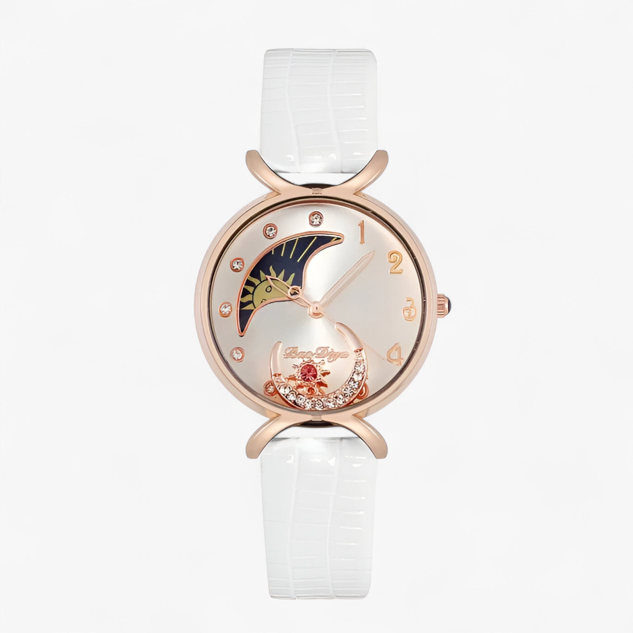 Lucia | Orologio da donna di lusso al quarzo con cinturino in pelle e luna mobile - Bianca - female watch watch for women - Concept Palermo